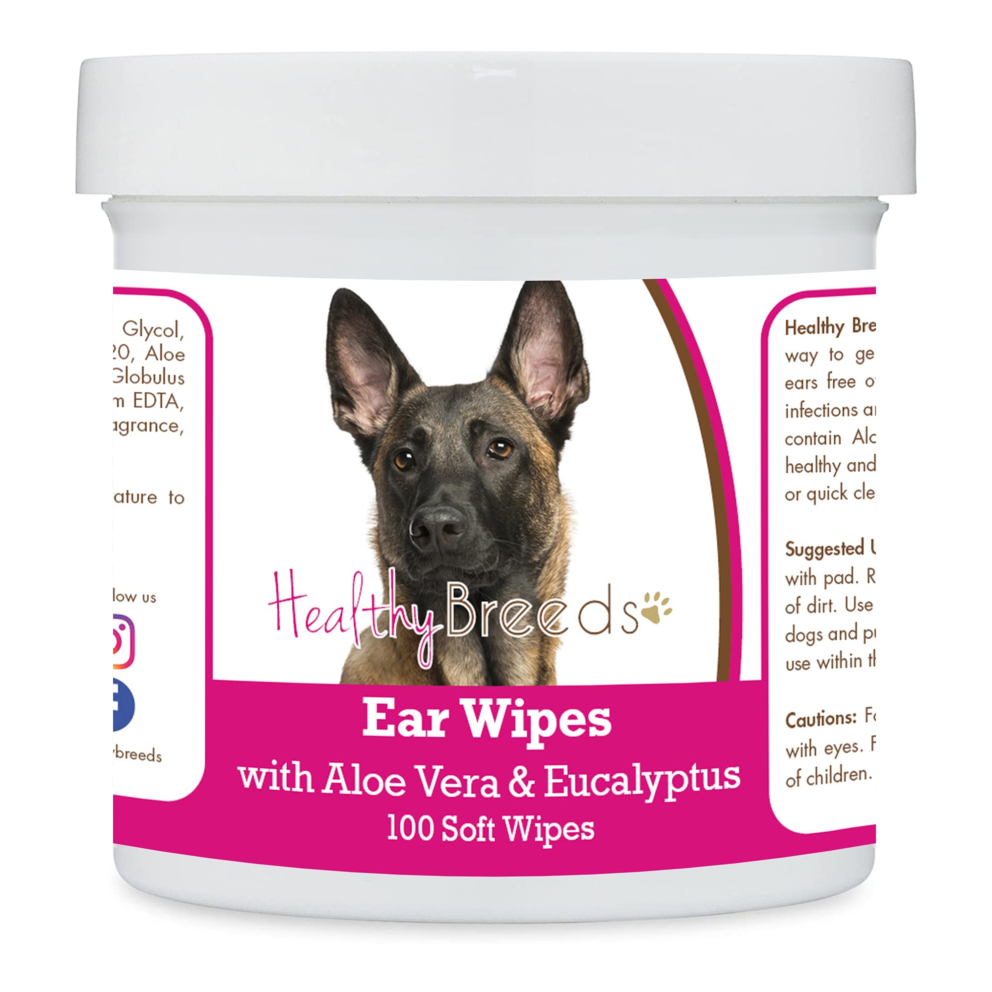 Healthy Breeds Belgian Malinois Ear Cleaning Wipes with Aloe & Eucalyptus for Dogs 100 Count