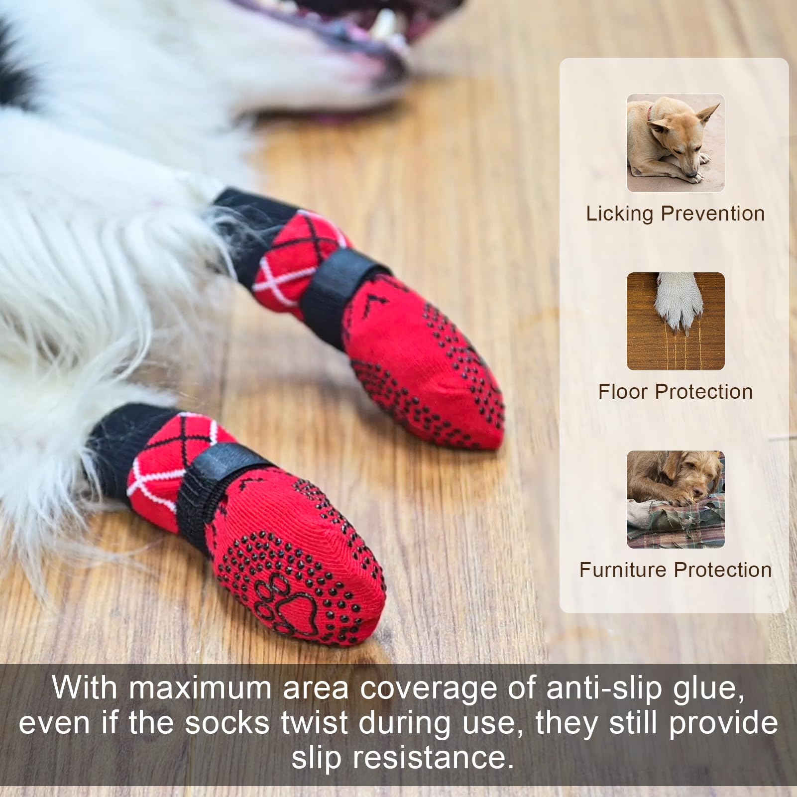 BEAUTYZOO Dog Socks - Anti Lick, Anti Slip, Senior Dog Grippy Socks - Size L