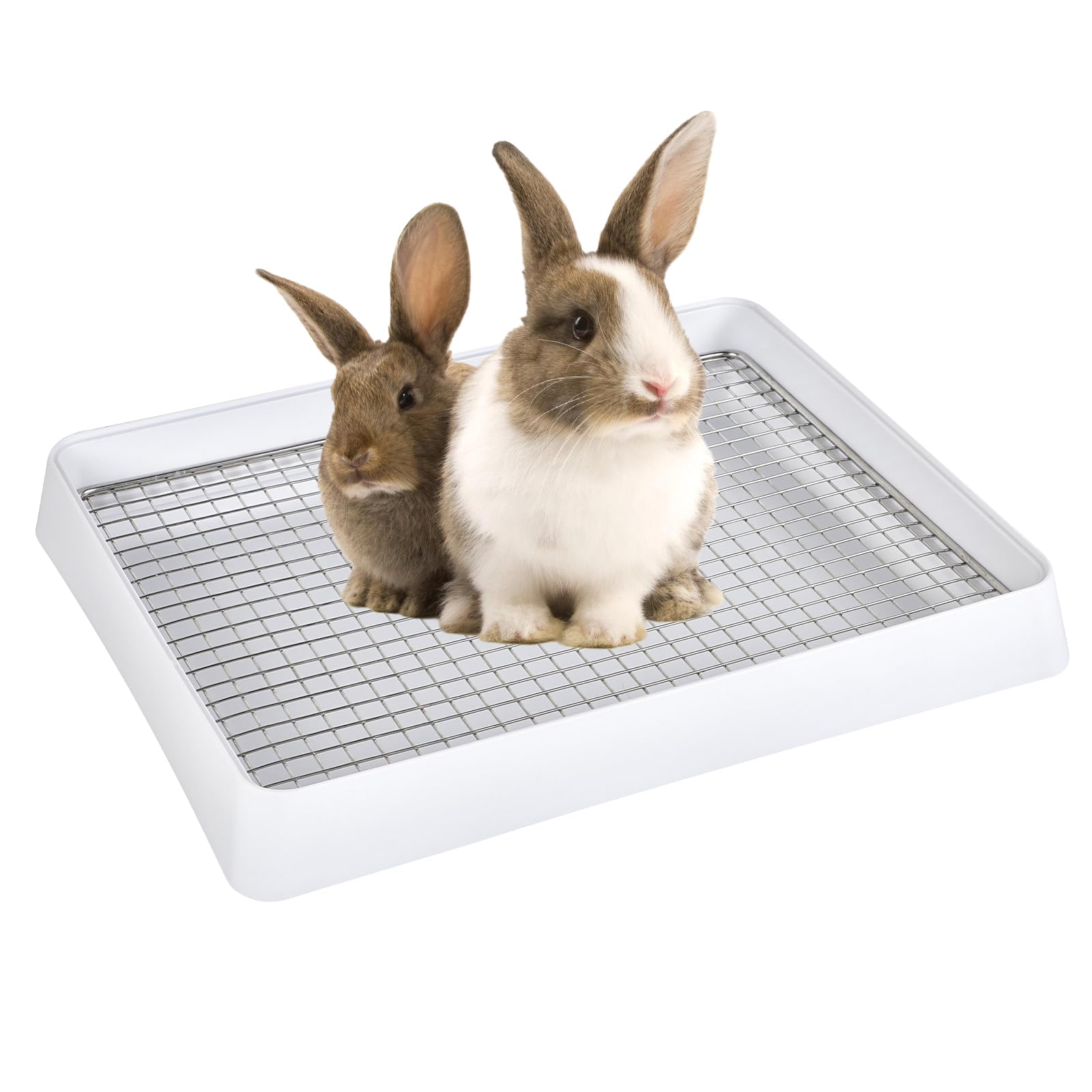 Fhtonge Bunny Litter Pan For Cage Corner With Steel Grid Holes, Rectangula Rabbit Litter Box Pet Toilet For Rat Chinchilla Hedge