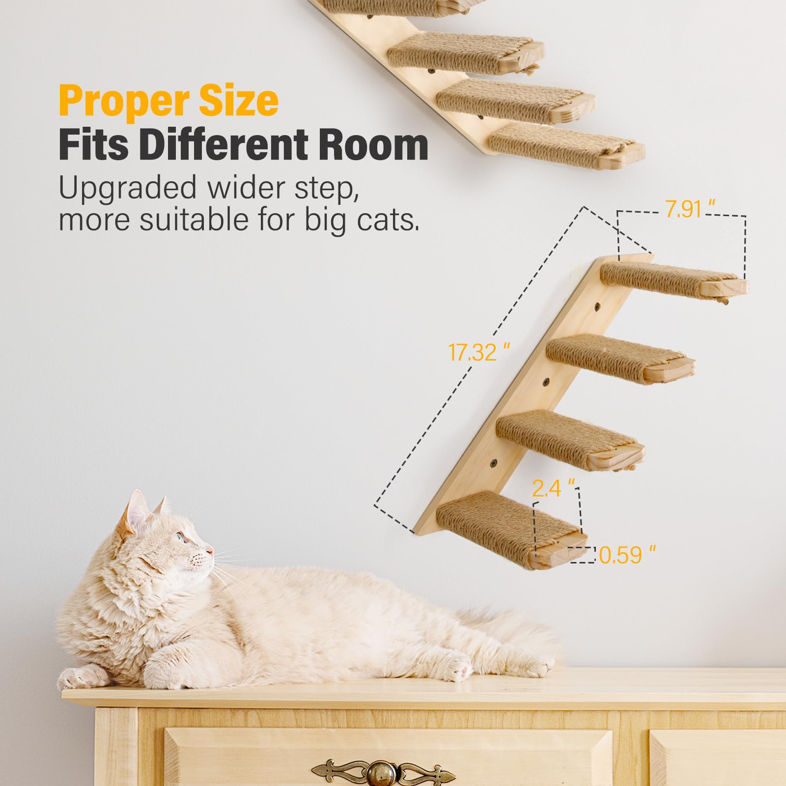 2 Pack 4 Steps Cat Wall Shelves Cat Stairs For Wall With Sisal Rope.Cat Wall Steps/Ladder Furniture & Cat Tree Supplies(Catstair