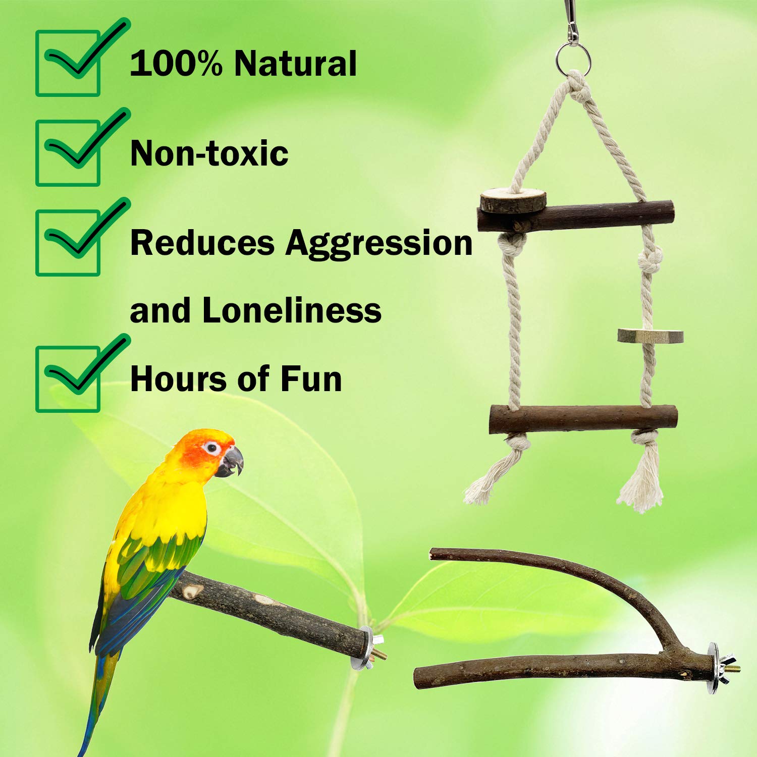 Ebaokuup Bird Parrot Perch Stand Set - 10 Pcs Natural Wood Bird Parakeet Stand Branch, Fork Perch Rod Stand Paw Grinding Stick Bird Cage Accessories For Pet Budgies Cockatiels Conure Lovebirds