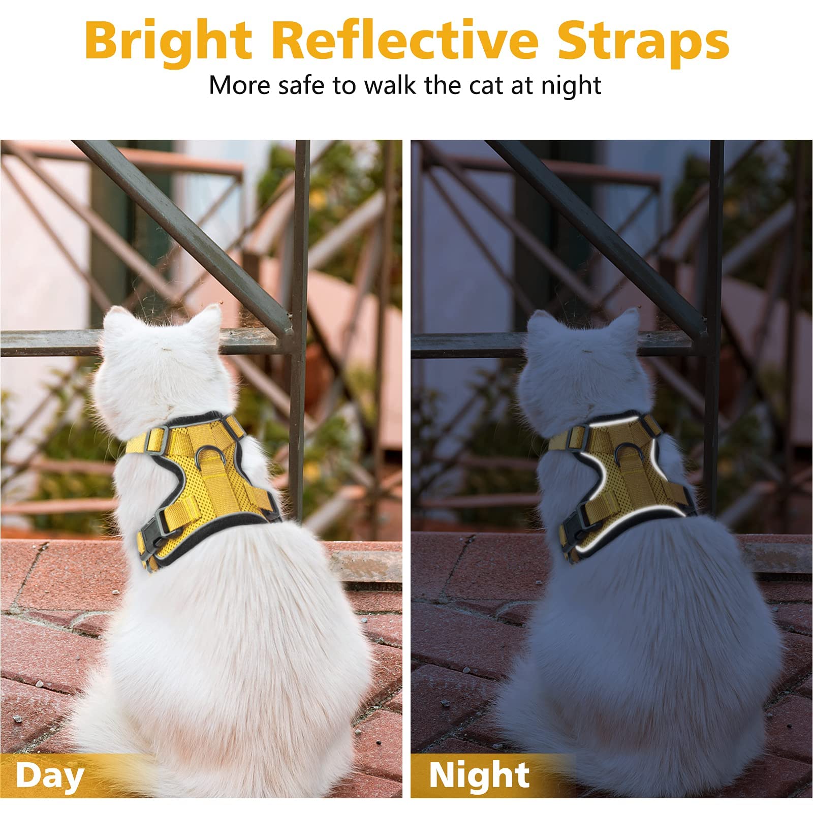 Dooradar Cat Harness And Leash Set, Escape Proof Safe Adjustable Kitten Vest Harnesses For Walking, Easy Control Soft Breathable Mesh Jacket With Reflective Strips For Cats, Yellow, Xs