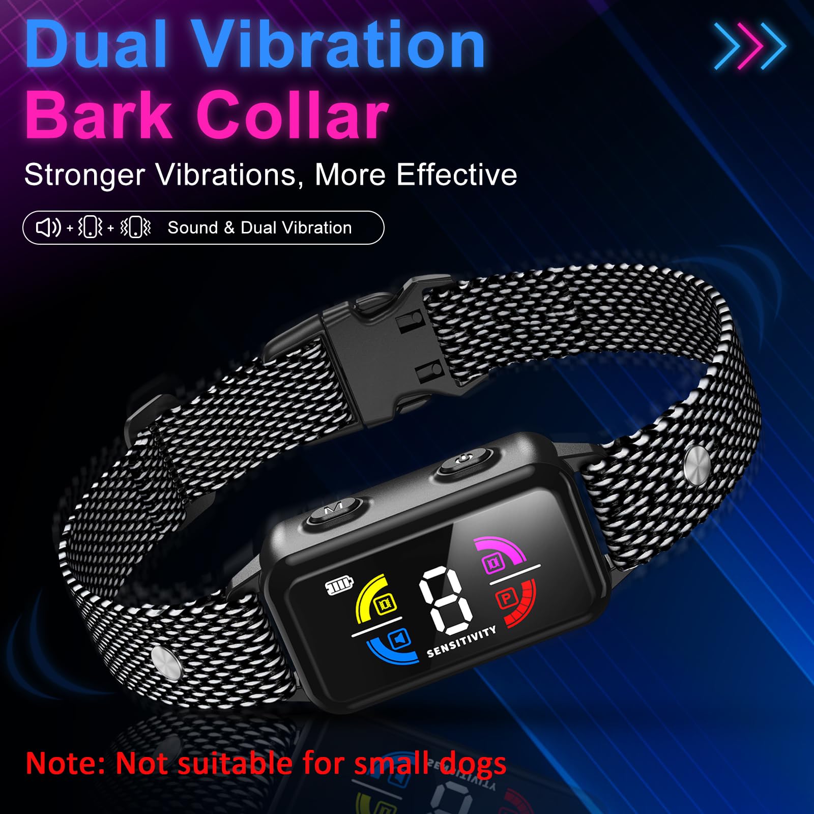 Bark Collar For Large Medium Dogs, Thunbest No Shock Bark Collar Rechargeable Dog Bark Collar With 8 Adjustable Sensitivity, Sma