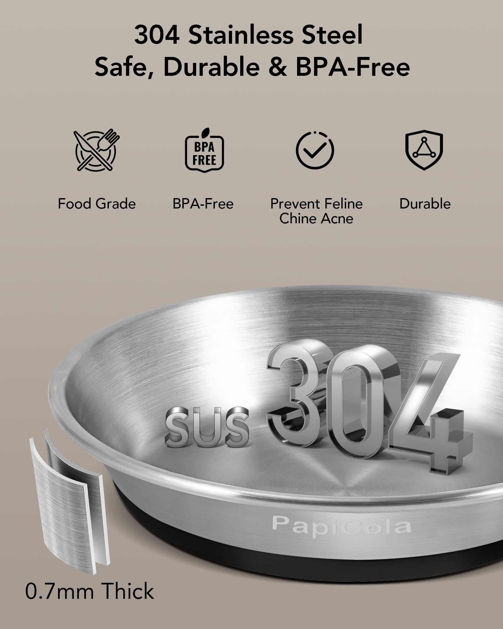 Stainless Steel Cat Bowls, Non-Slip cat Food Dishes, Metal Cat Food and Water Bowls, Whisker Friendly with Wide and Shallow Desi