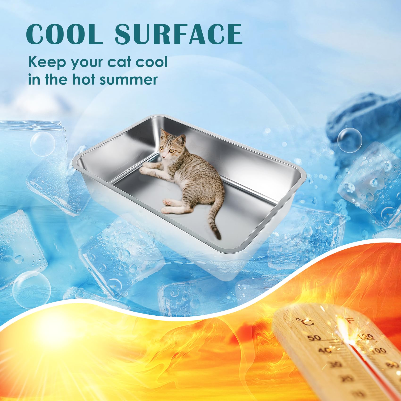 Ikitchen Stainless Steel Cat Litter Box, Large Metal Litter Box For Cats Rabbits, Never Absorbs Odors,Stain Free, Rustproof, Non Stick Smooth Surface, Anti-Slip Rubber Bottom, 19.5'L X 13.5'W X 6'H