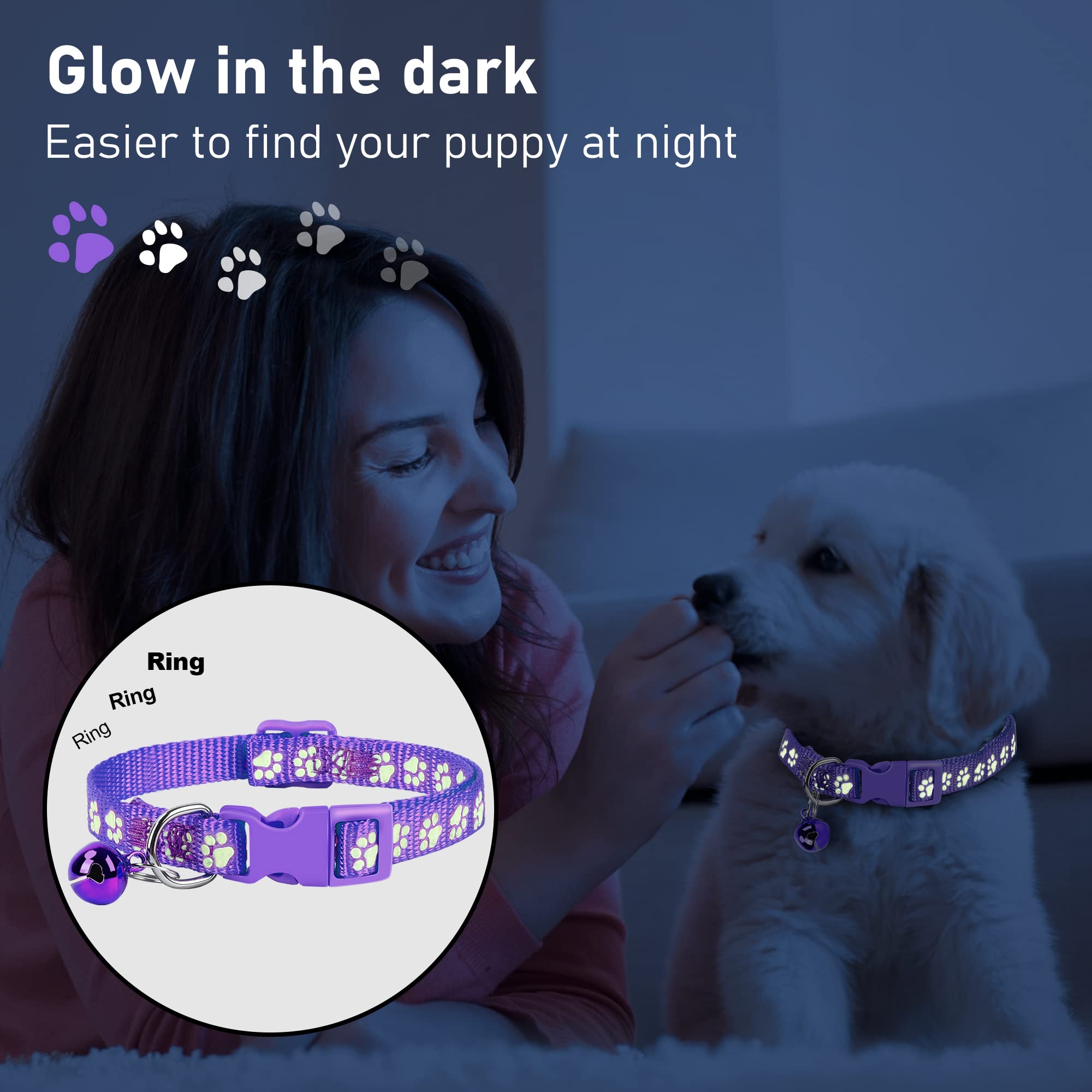 GAMUDA 12Pcs Reflective Puppy Collars, Soft Nylon Whelping Collars, Identification Collars Glow in The Dark, Adjustable Buckle L