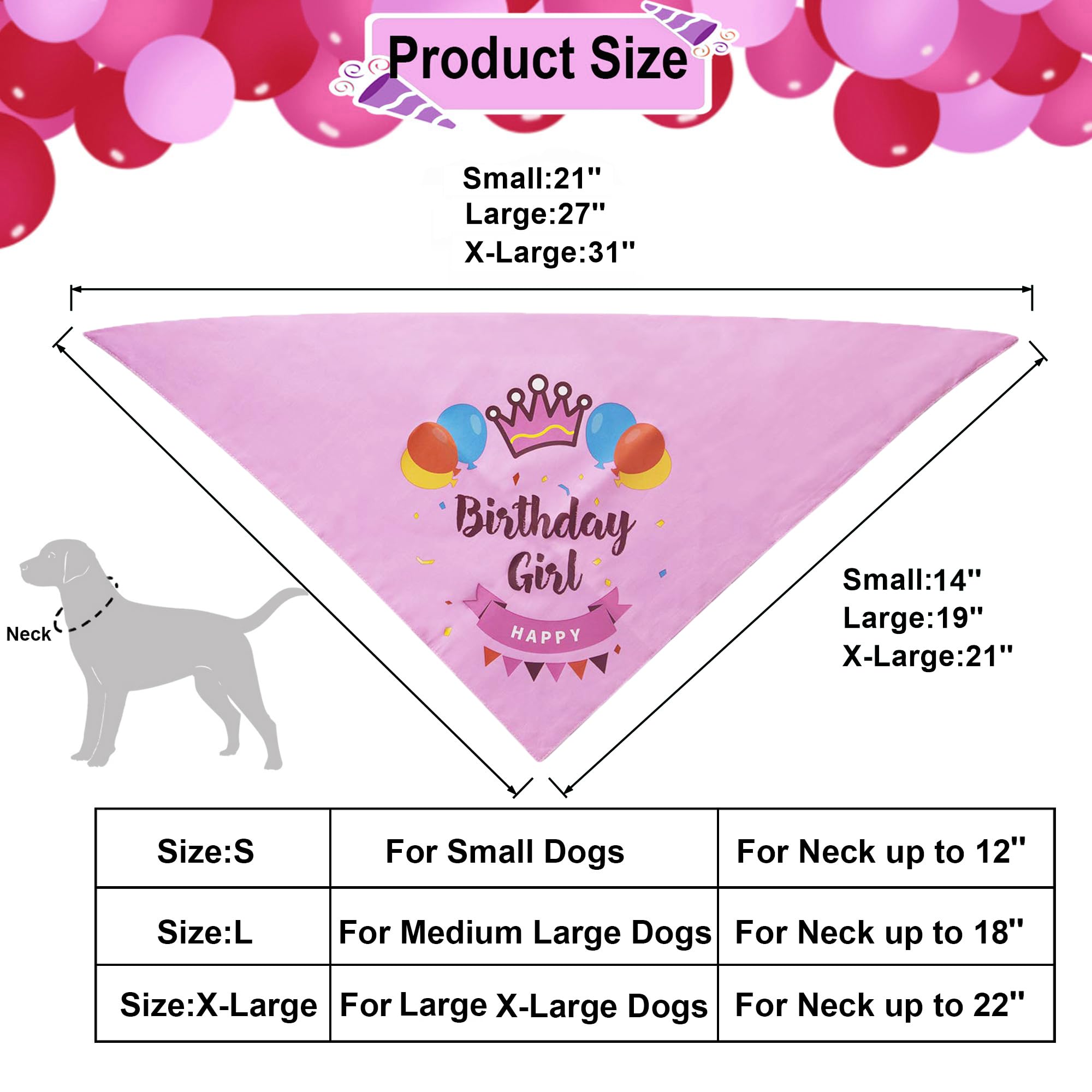Adoggygo Dog Birthday Hat Bandana Girl - Pet Birthday Party Supplies - Pink Dog Tutu Hat Scarf Banner Set For Extra Large Dogs (