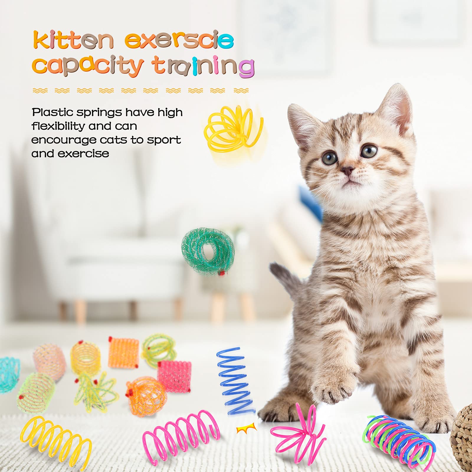 Sumind 30 Pieces Cat Springs Spiral Kitten Springs Interactive Cat Toys Pet Plastic Coil Spiral For Kitten Bouncing Play Trainin