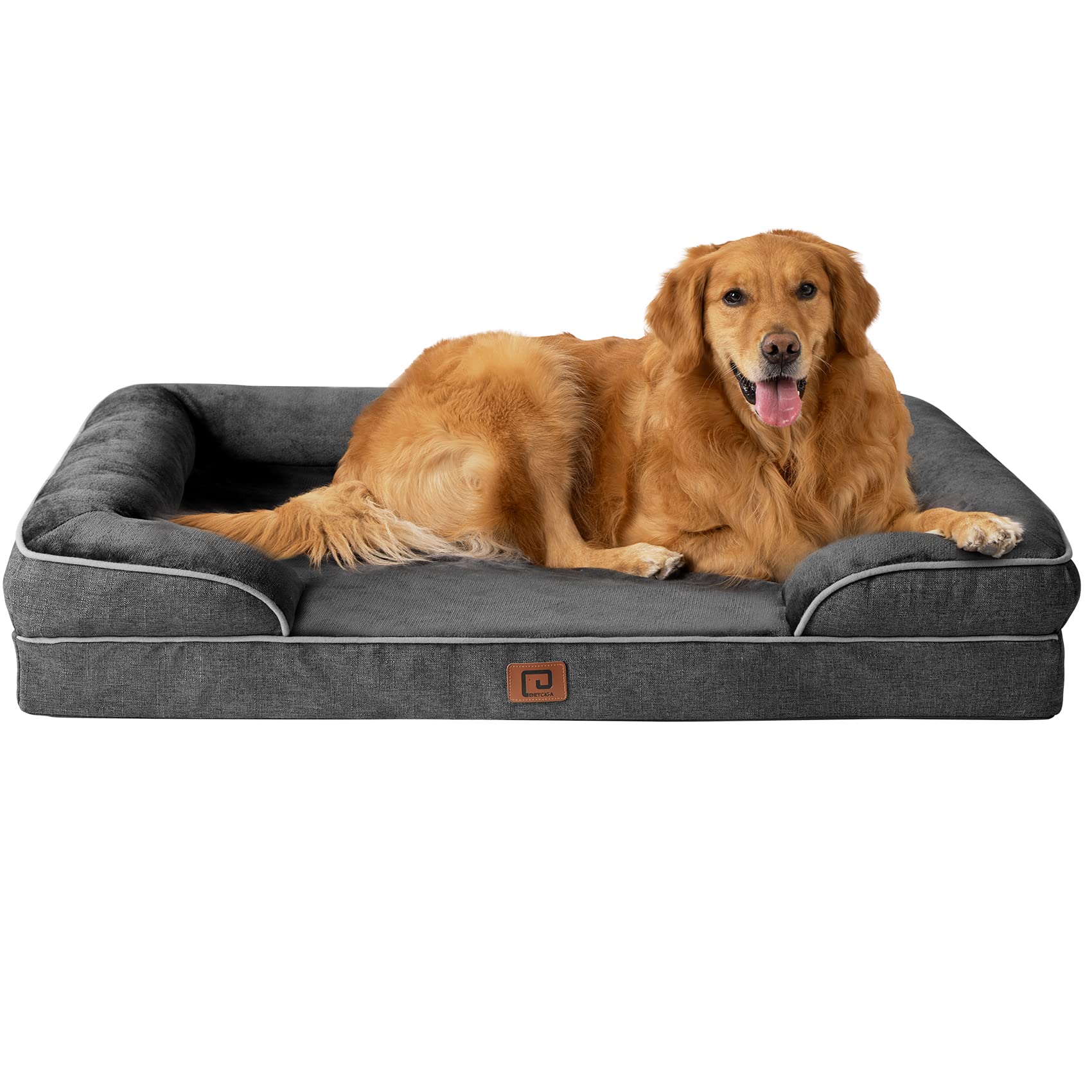 Eheyciga Orthopedic Dog Beds For Extra Large Dogs, Waterproof Memory Foam Xl Dog Bed With Sides, Non-Slip Bottom And Egg-Crate Foam Big Dog Couch Bed With Washable Removable Cover, Dark Grey
