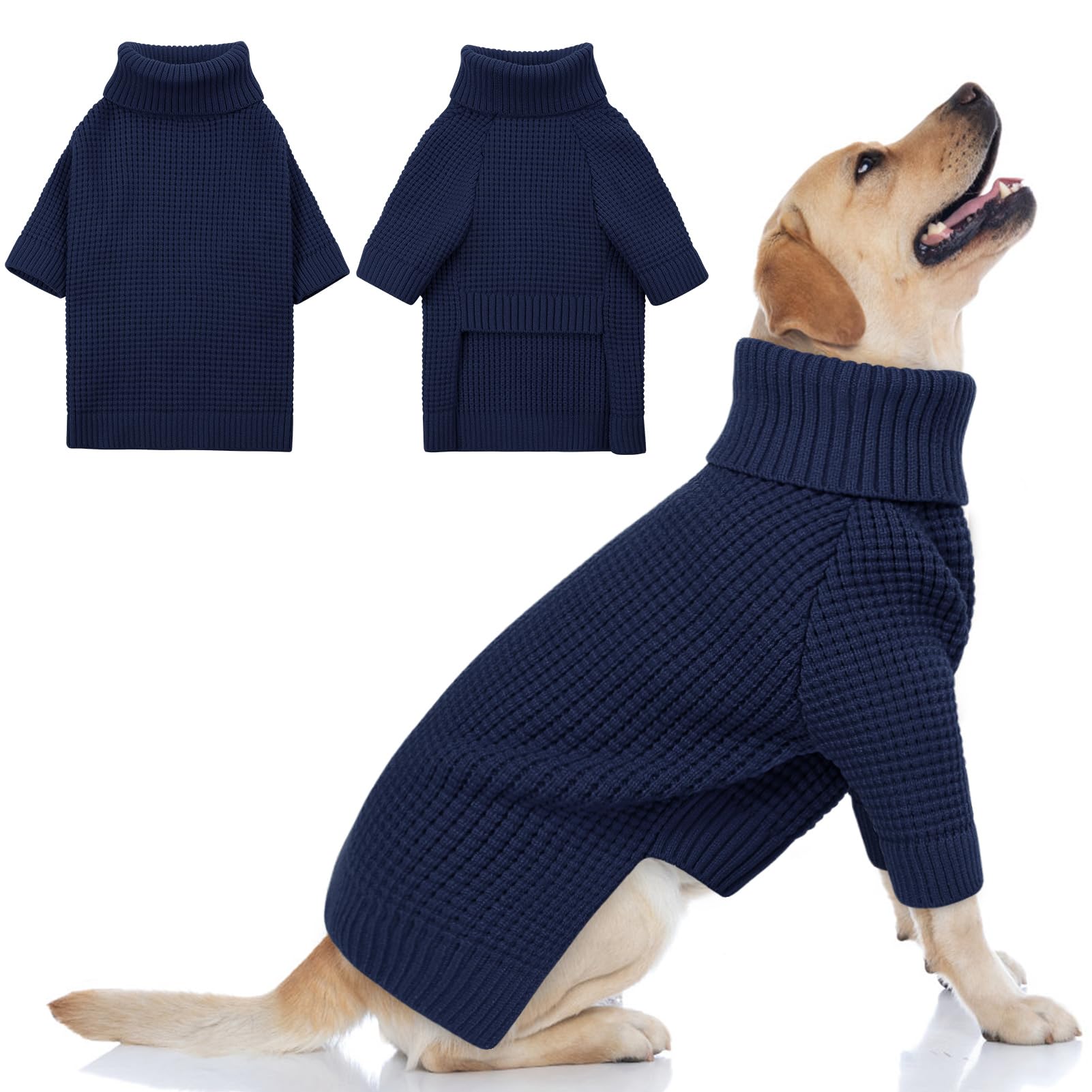 Queenmore Turtleneck Dog Sweater, Plaid Dog Sweater With Check Pattern, Long Sleeve Holiday Doggie Sweaters, Solid Pet Sweaters 