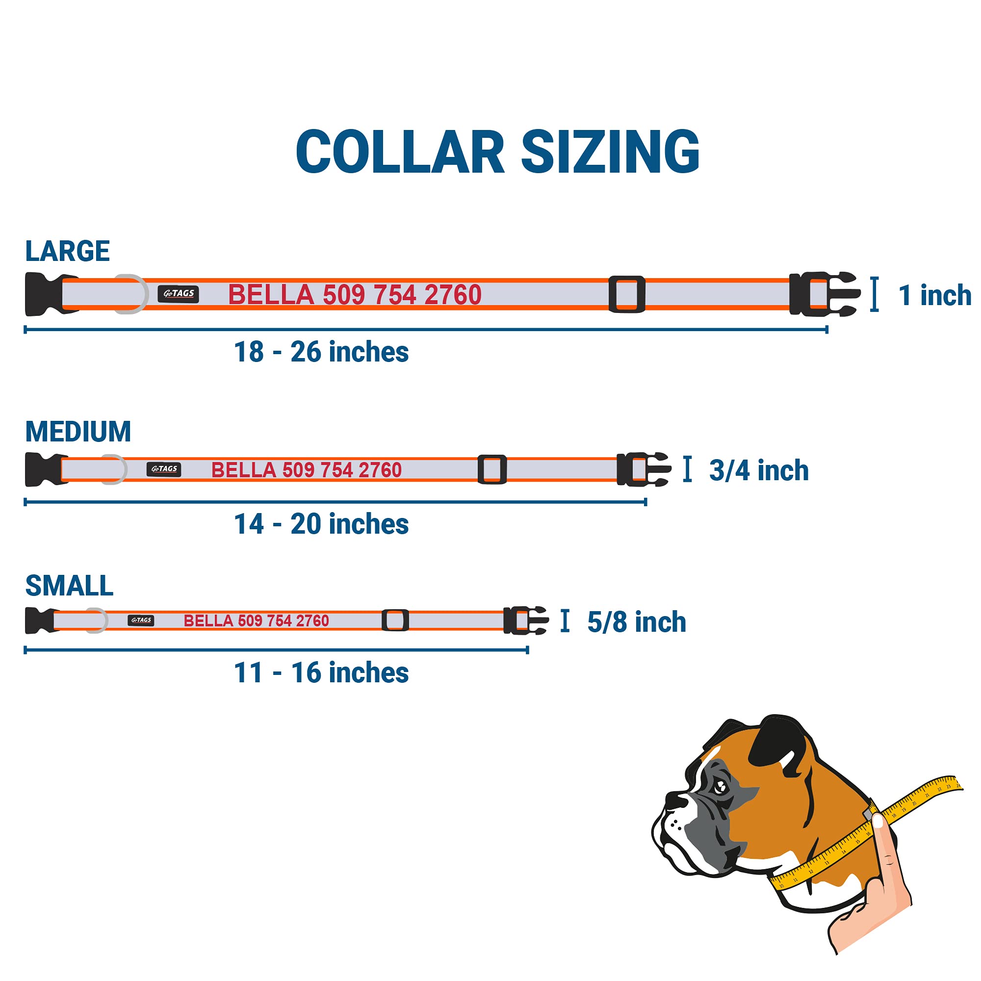 Gotags Reflective Personalized Dog Collar With Nameplate, Adjustable Dog Collar With Custom Engraved Steel Slide On Pet Id Tag,