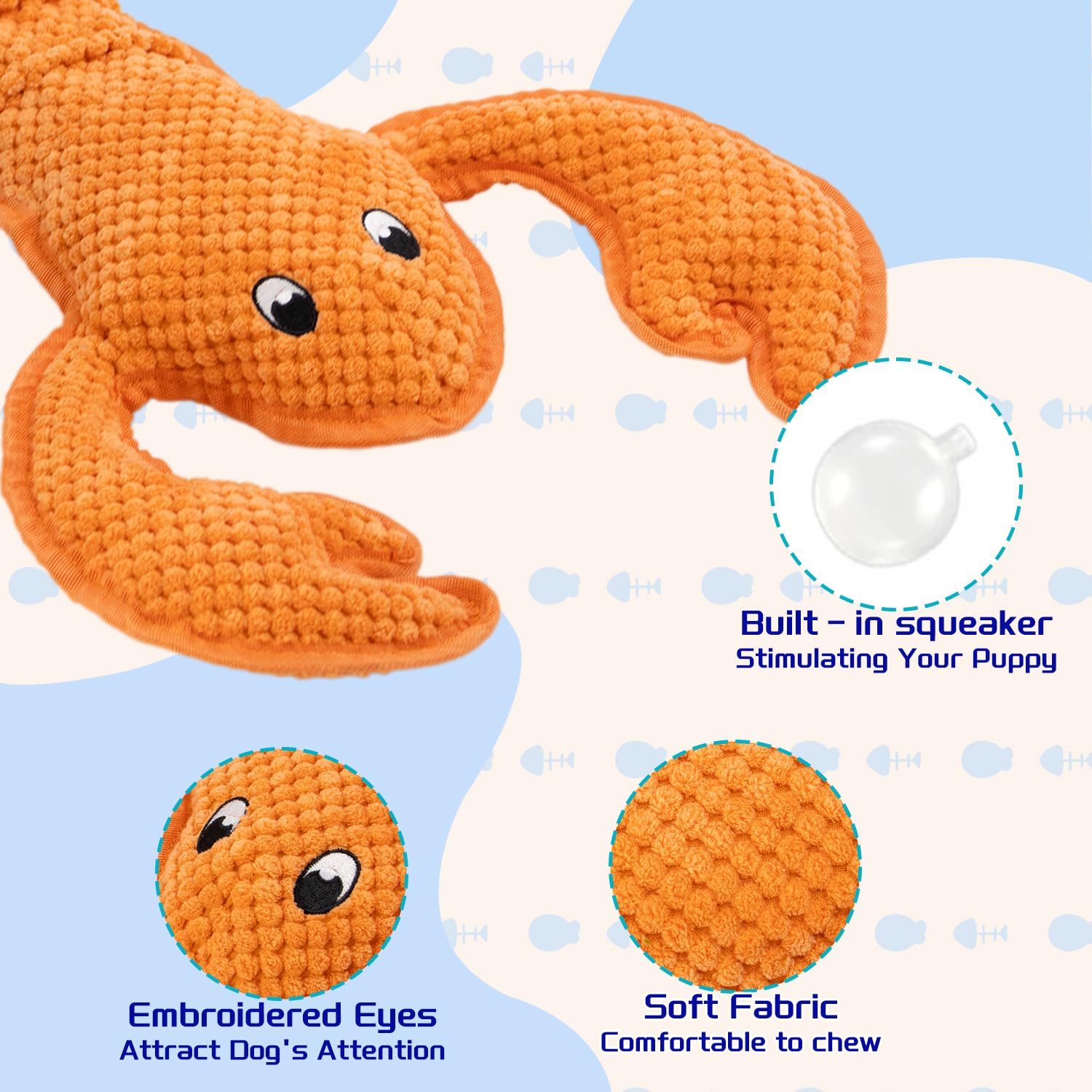 Vwptchi Dog Toy Squeaky Durable Chew Lobster Dog Toys No Pp-Cotton,No Filling,No Stuffed For Small, Medium, Large Breed Dogs Int