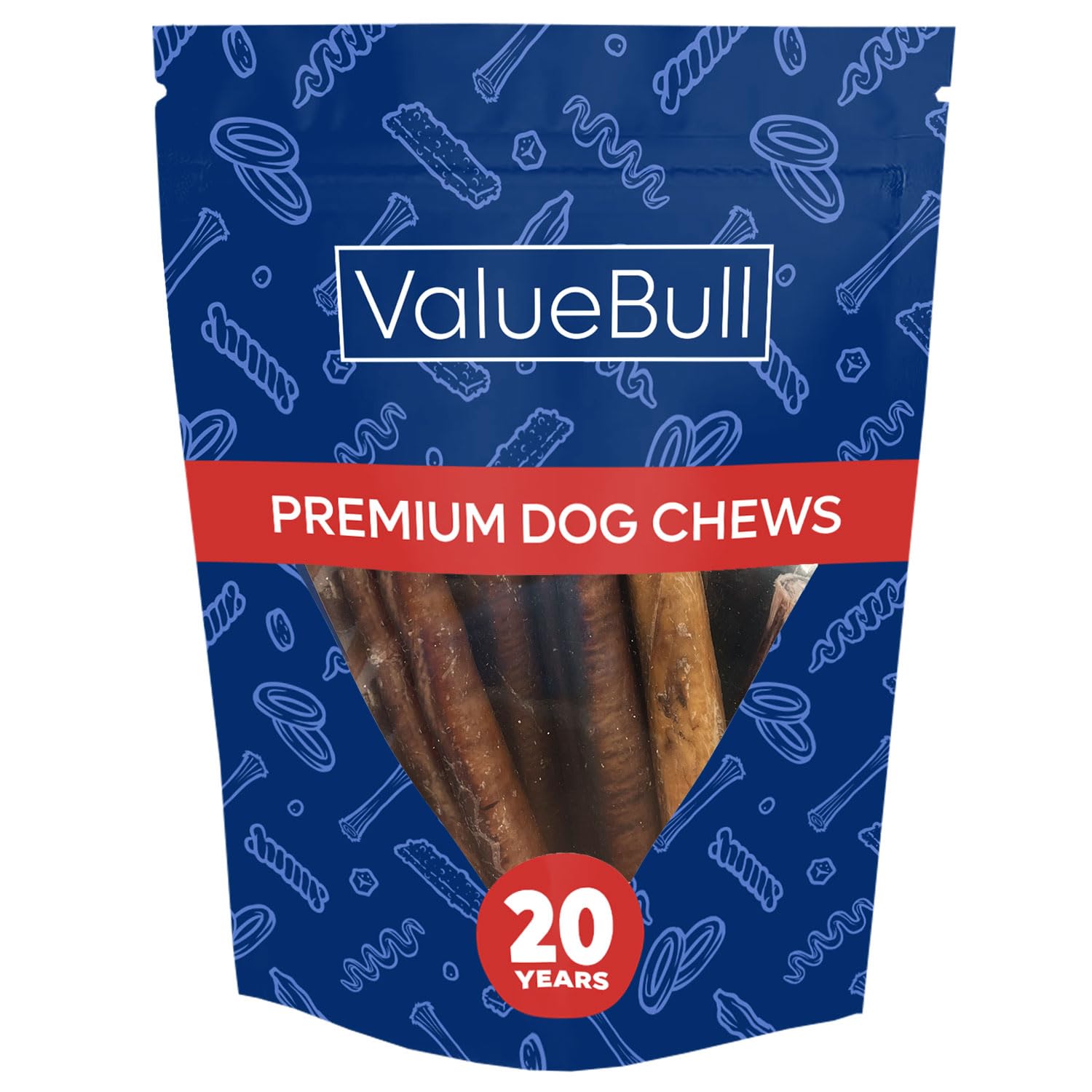 ValueBull Bully Sticks for Dogs, Super Jumbo 6 Inch, 10 Count - All Natural Dog Treats, 100% Beef Pizzles, Single Ingredient