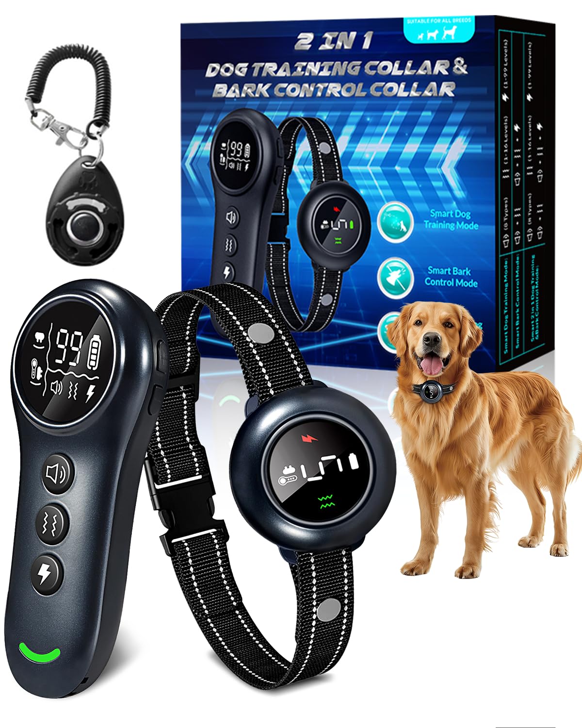 2-In-1 Shock Collar For Dogs, Dog Training Collar - 3300Ft Anti Barking Dog Bark Collar With Remote Control Ip67 Waterproof, 5 A