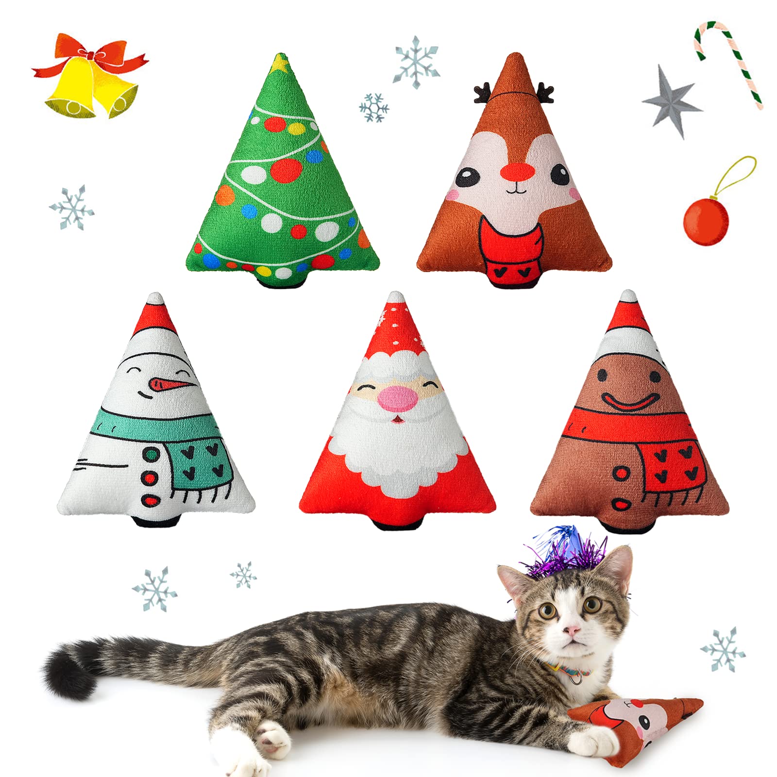 Christmas Catnip Toys Interactive Cats 5Pcs Cat Nip Toy/Kitten Chew Plush Gift/Best Play Kick Stuff/Kitty Stuffed Teething Pillo
