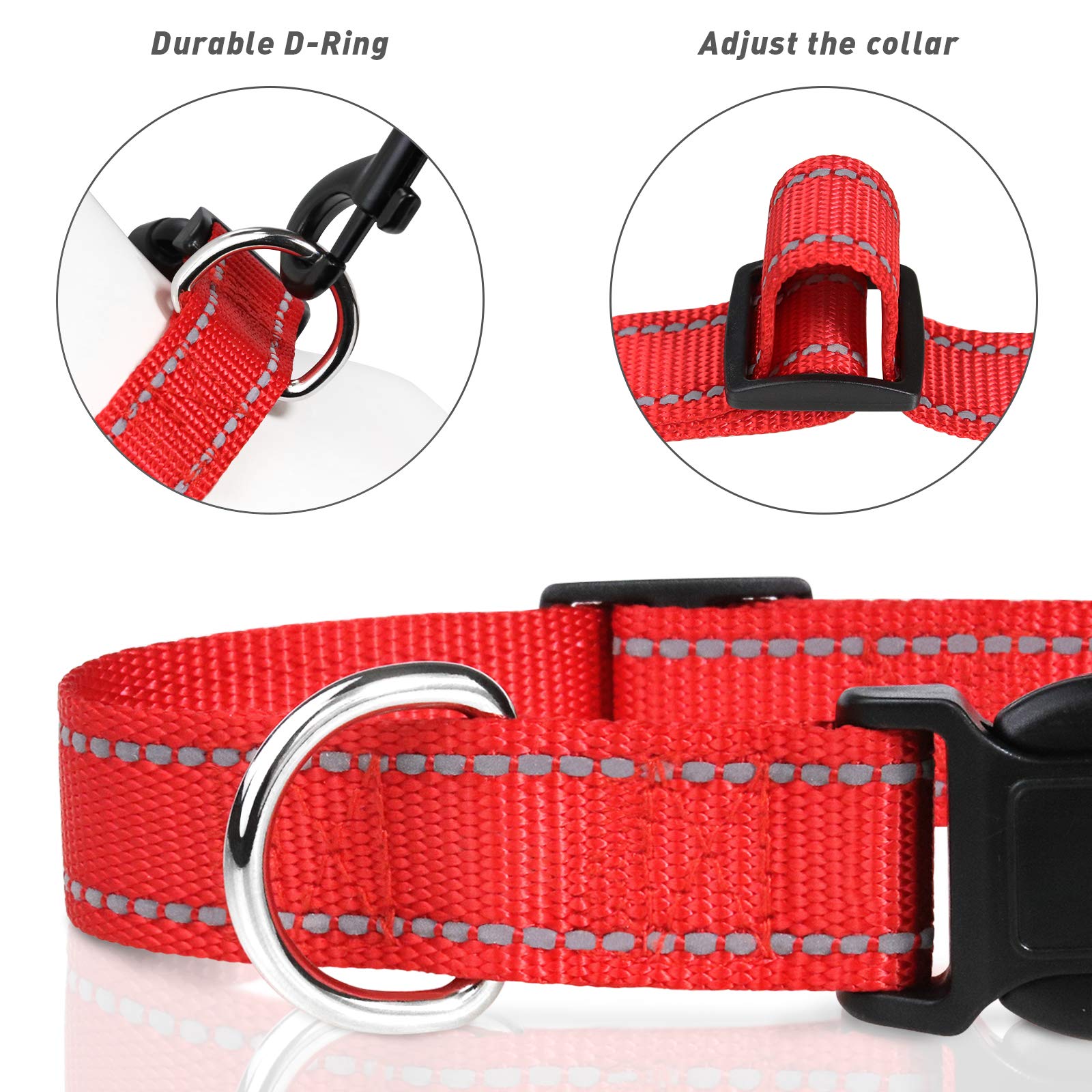 Tagme Reflective Nylon Dog Collars, Adjustable Classic Dog Collar With Quick Release Buckle For Small Dogs, Red, 3/4' Width
