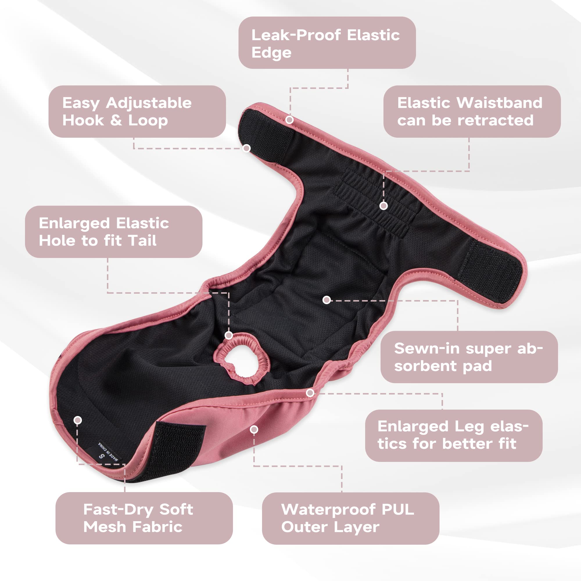 Paw Legend Washable Reusable Female Dog Diapers - No Leak Doggie Diapers For Heat Cycle (3 Pack,Large)