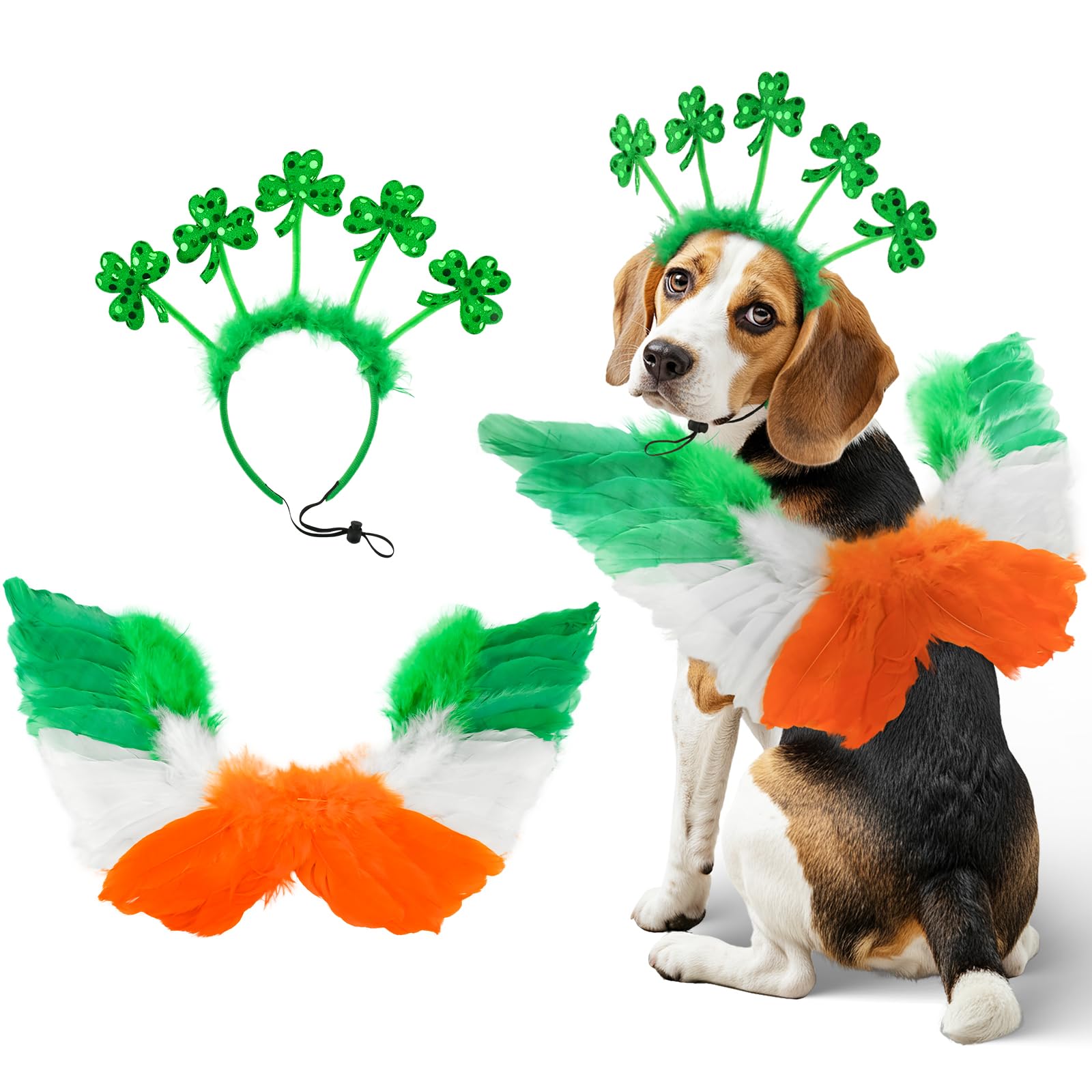 Shurung Adorable Shamrock Headband St. Patrick'S Day Costume Set With Irish Colors Feather Wing & Trefoil Headband Lucky-Themed 