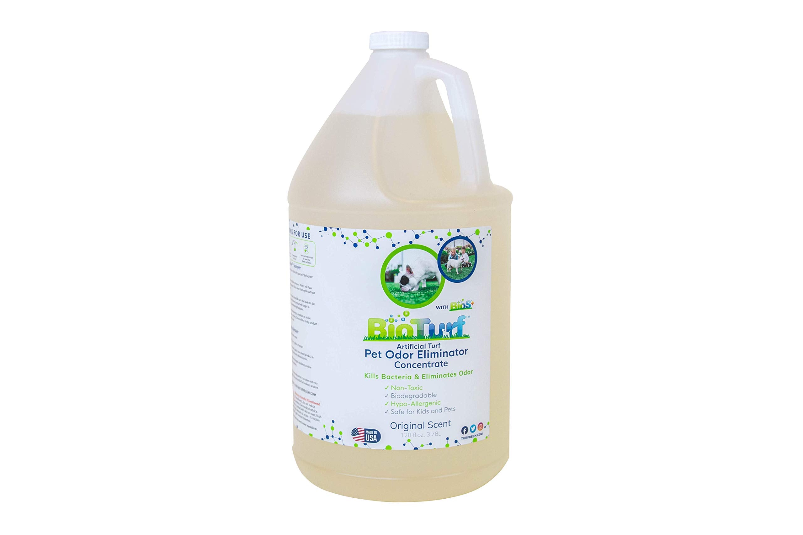 BioTurf BioS+ 1 Gallon Pet Odor Eliminator - Organic, Non-Toxic Enzyme Concentrate Safe for Kids, Pets & Plants
