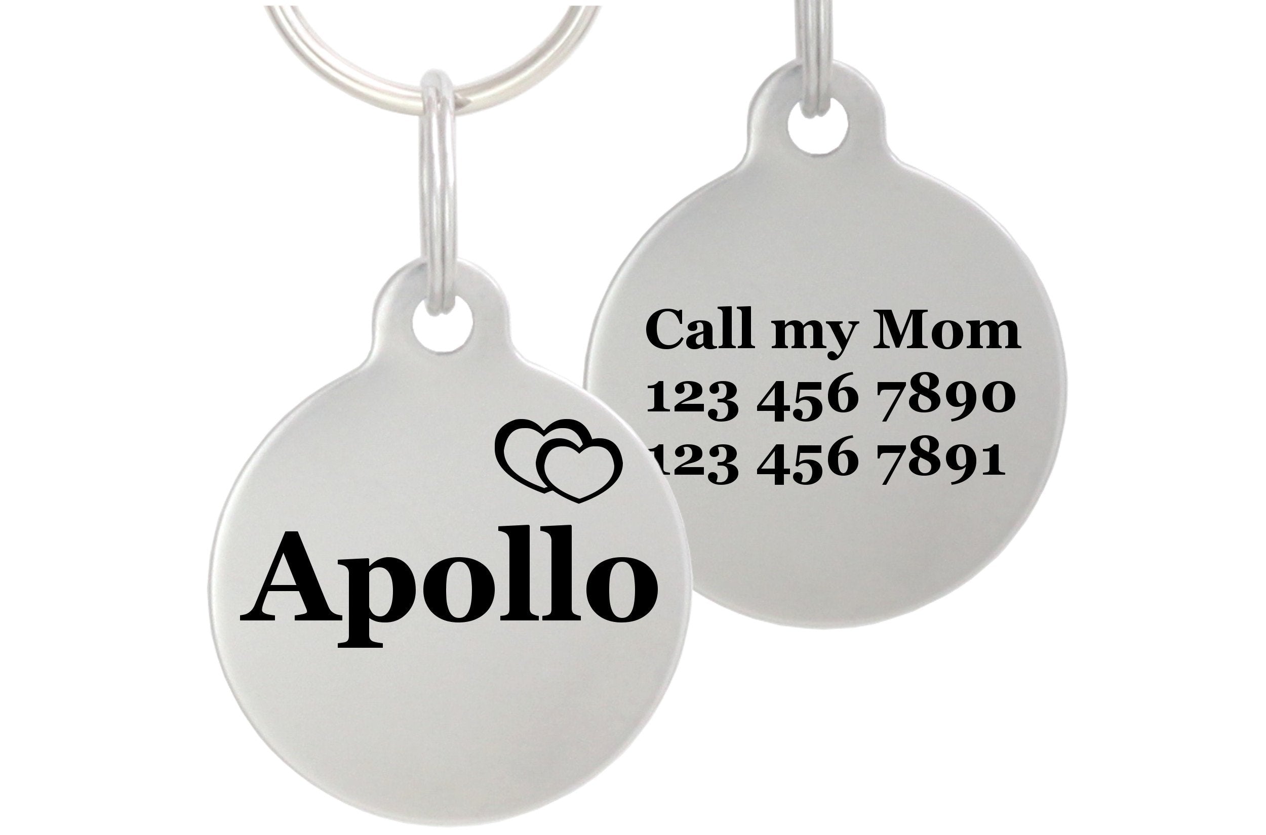 Double Sided Laser Etched Stainless Steel Pet Id Tag For Dog And Cat Engraved And Personalized 1'' Round Shape (Hearts)