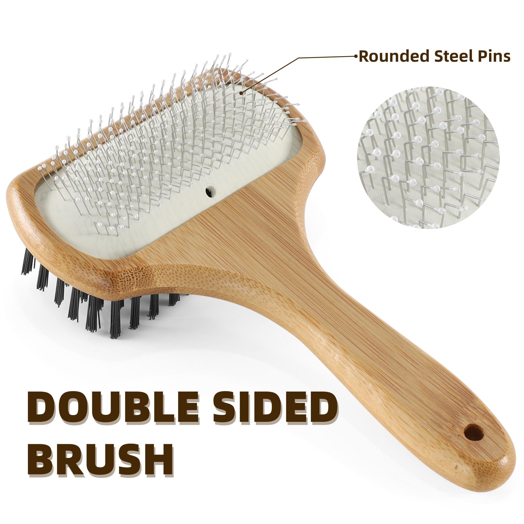 Vimfashi Double Sided Dog Grooming Brush For Long Or Short Haired Pets Dog Slicker Brush With Bamboo Handle For Removing Sheddin