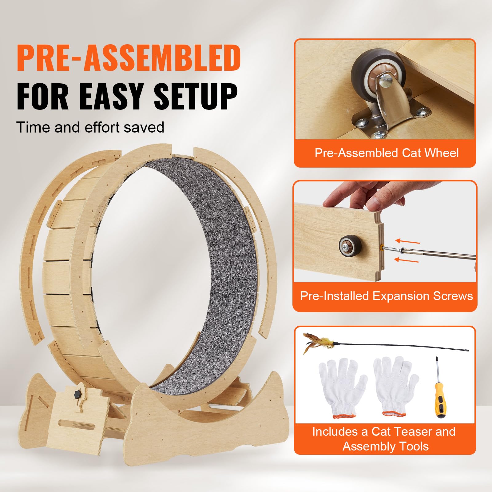 VEVOR Cat Exercise Wheel, Large Cat Treadmill Wheel for Indoor Cats, 29.5 inch Cat Running Wheel with Detachable Carpet and Cat