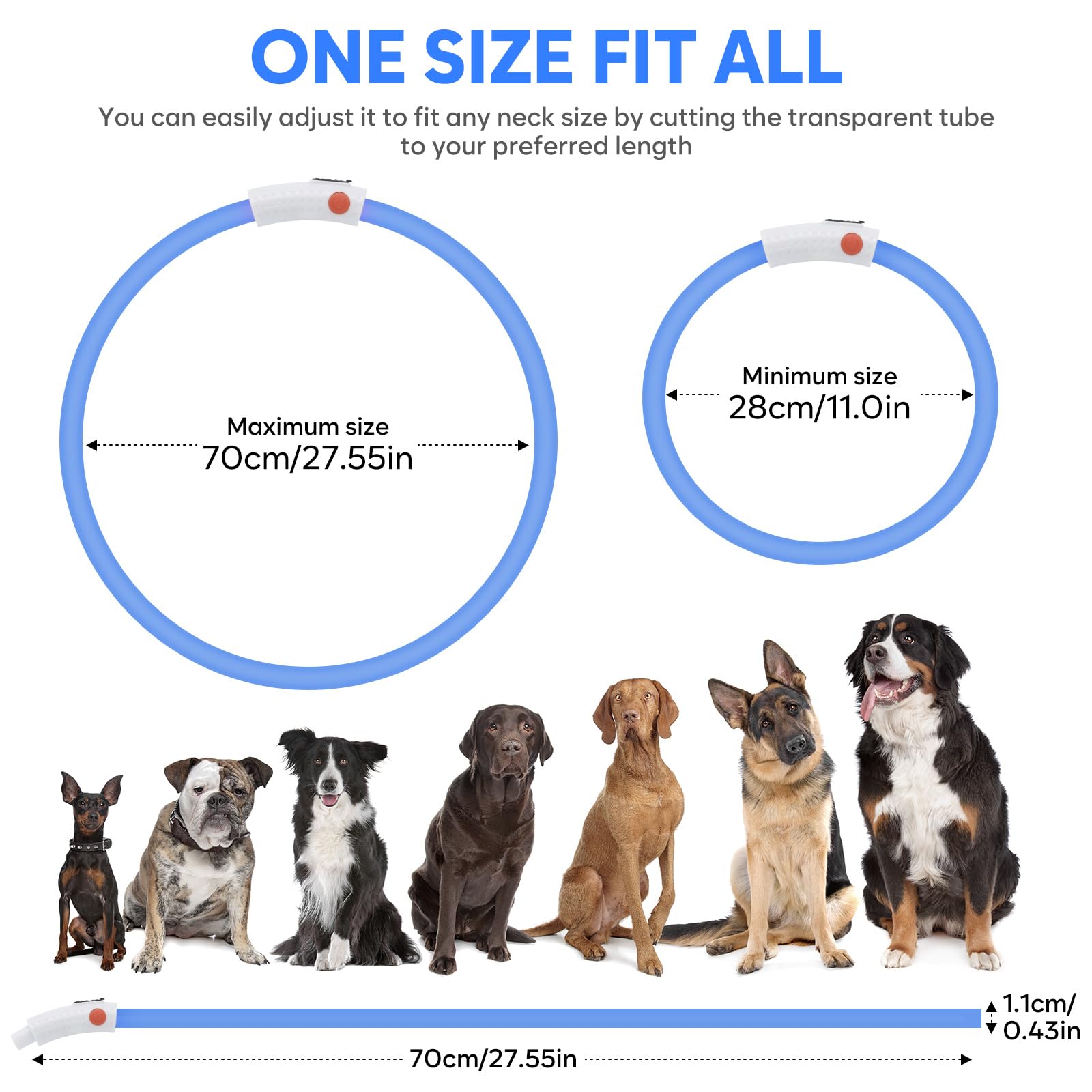 Higo Led Dog Collar Light, Usb Rechargeable Light Up Collars, Silicone Diy Cuttable Glowing Safety Collar For Your Small Medium Large Dogs (Blue)