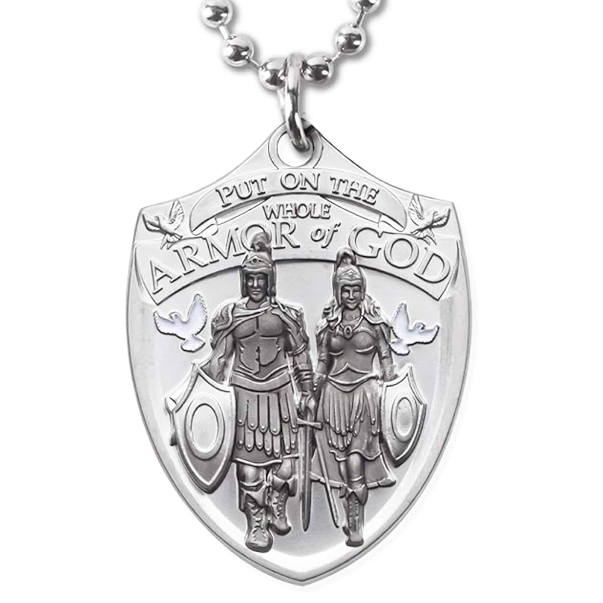 Armor Coin & Emblem - Armor Of God Dog Tag Pendant With Thick Ball Chain Military Style Necklace