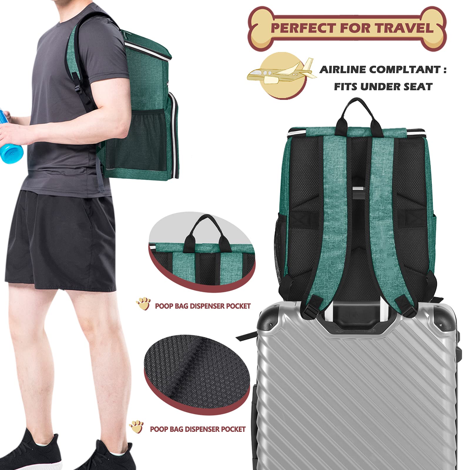 BAGLHER?Dog Travel Bag Backpack, Airline Approved Pet Supplies Backpack, Dog Travel Backpack with 2 Silicone Collapsible Bowls a