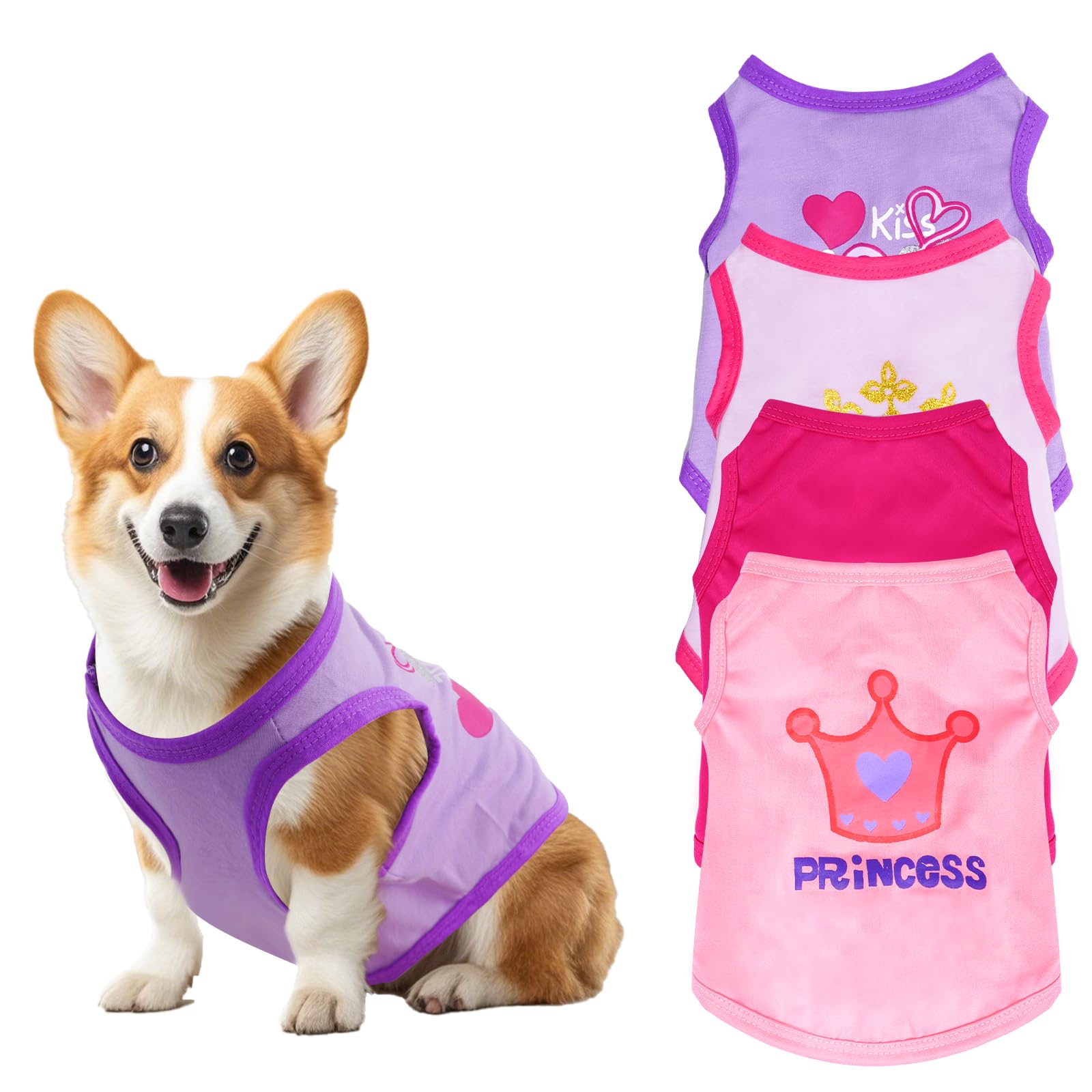 Pistha 4 Pack Dog Shirts Summer Printed Puppy Clothes Cute Sleeveless Pet T Shirts Dog Clothes For Small Medium Dogs Cats Girl(M