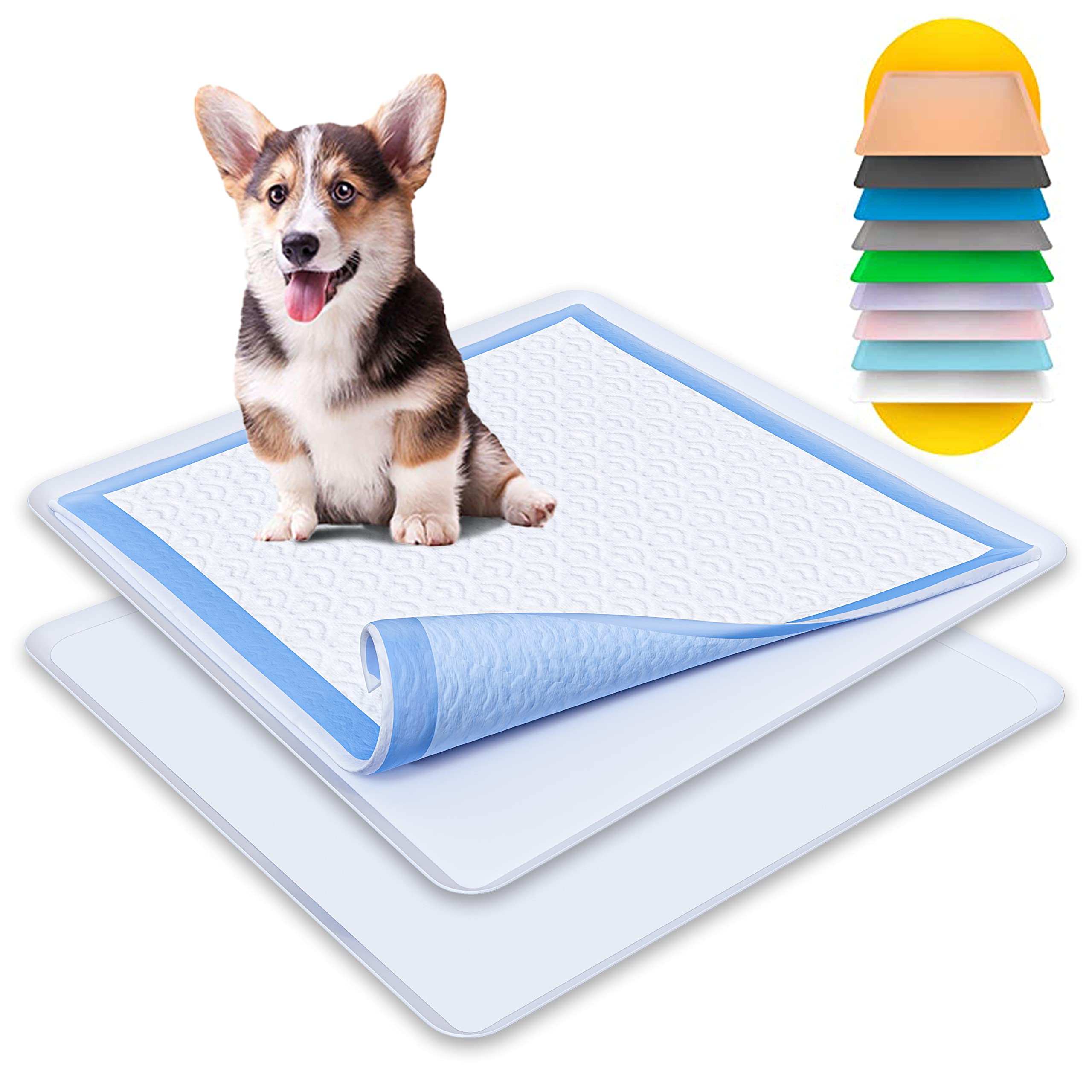 Skywin Tidyfriend Silicone Pee Pad Holder, 2 Pack 24 X 24 Inch No-Spill, Leakproof, Easy-To-Clean Puppy Pad Holder (Grey)