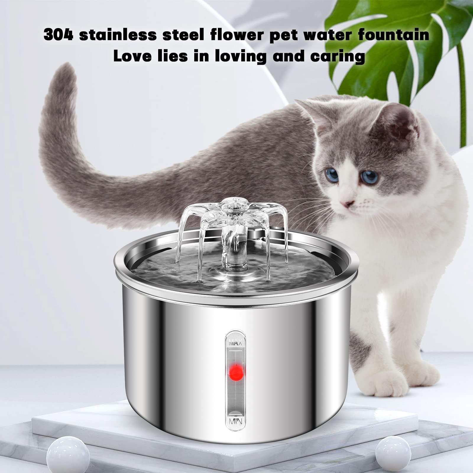 Azzxzqyu Cat Water Fountain Stainless Steel, 67Oz/2L Dog Water Dispenser, Automatic Pet Water Fountain With Ultra Quiet Pump And