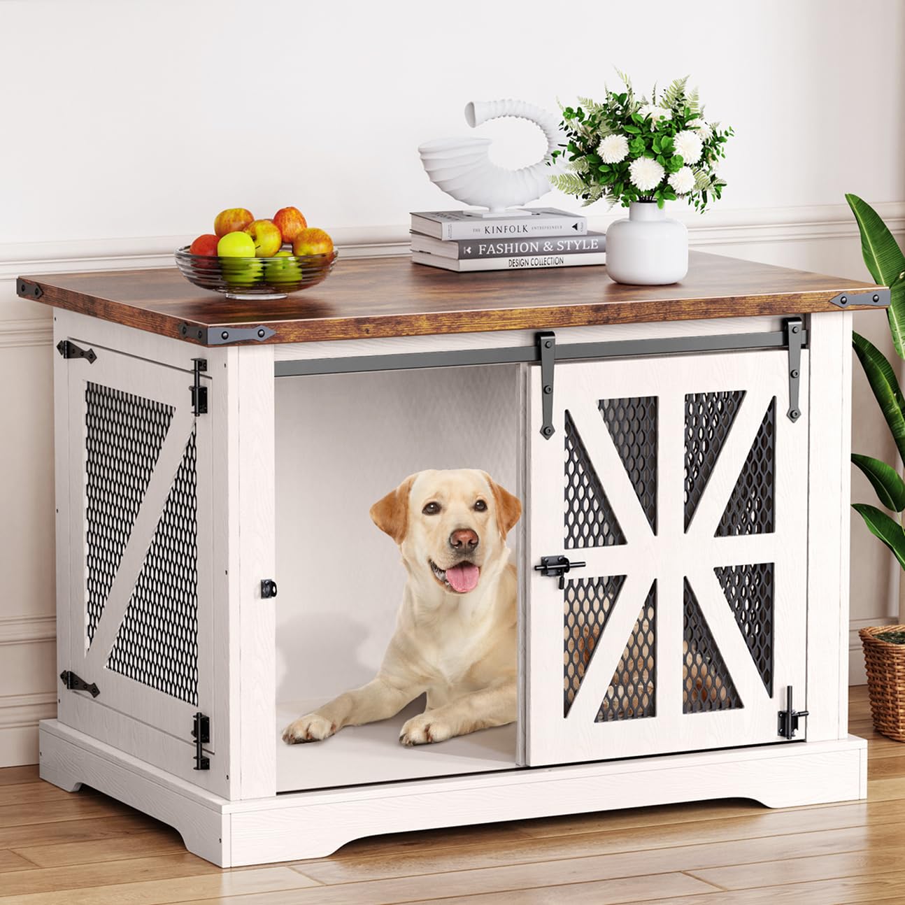 VOPEAK Farmhouse Dog Crate Furniture, Heavy Duty Large Dog Crate for Medium Large Dogs, XL Dog Cage Dog Kennel Indoor with Doubl