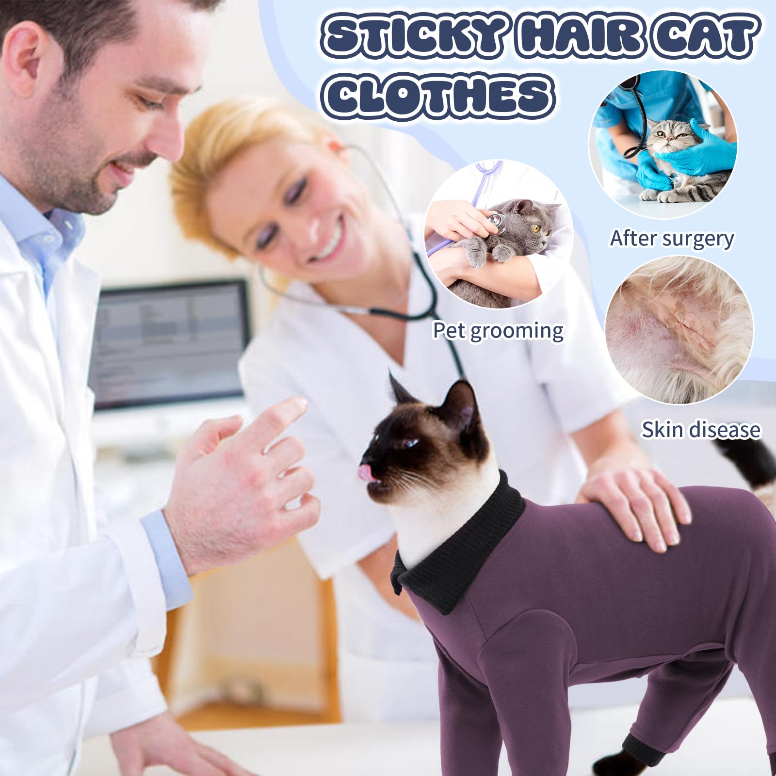 T'Chaque Sticky Hair Cat Clothes, Professional Recovery Suit For Cats, Anti-Shedding Shirt Outfit, Soft Pajamas For Kittens, Pos