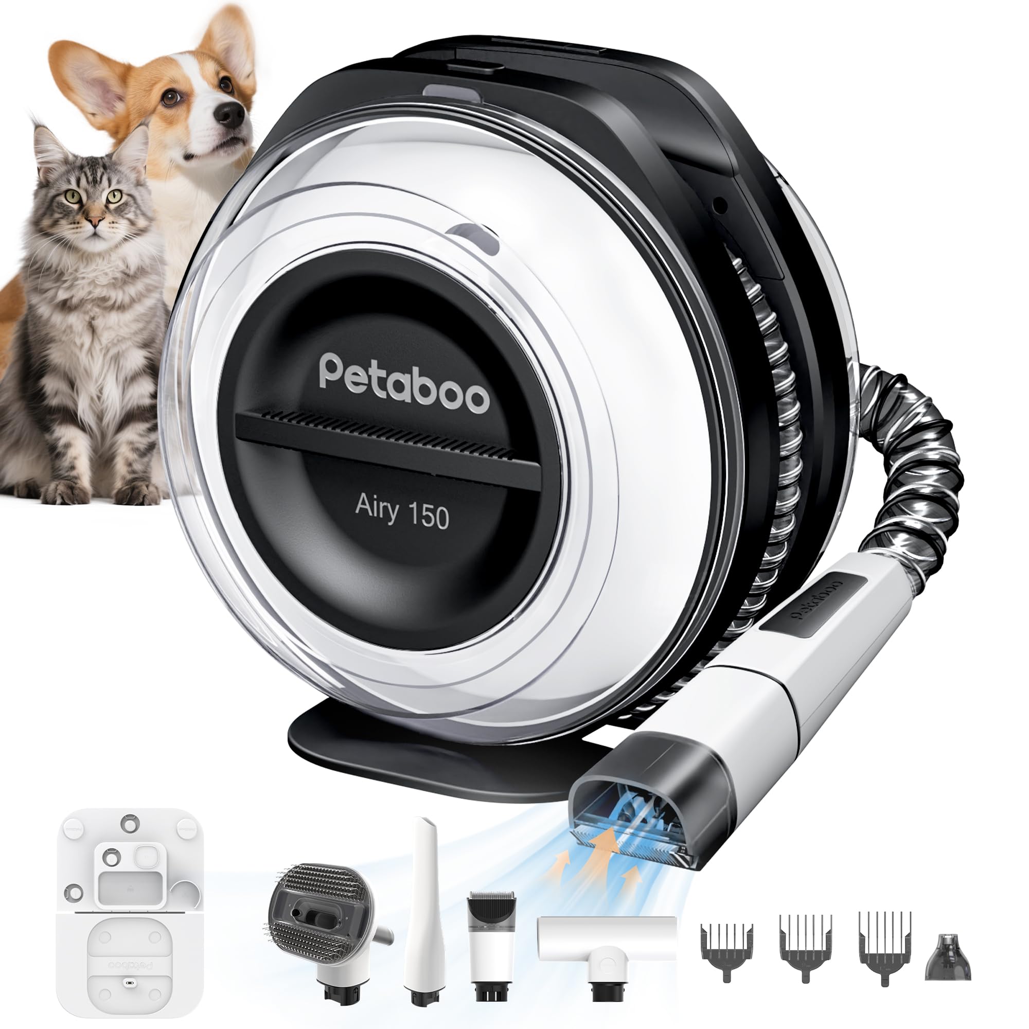 Petaboo Cordless Dog Grooming Vacuum, Pet Grooming Kit With Clippers Nail Grinder 5 Pet Grooming Tools,2.2L Dust Cup,Low Noise,D