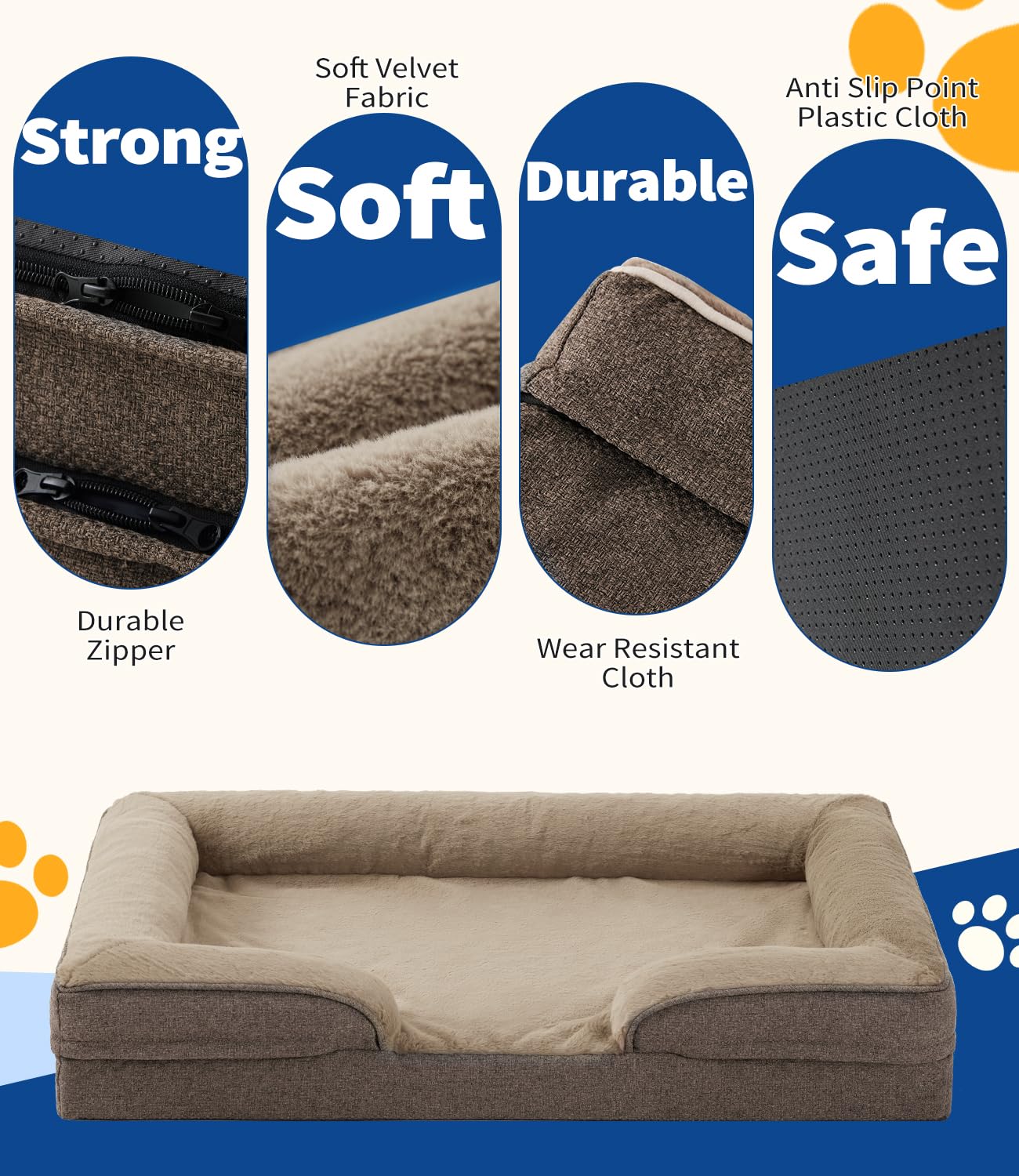 Made4Pet Dog Bed Orthopedic Dog Sofa For Large Dogs,Supportive Foam Pet Cushions Bed With Washable Removable Cover, Egg-Crate Fo