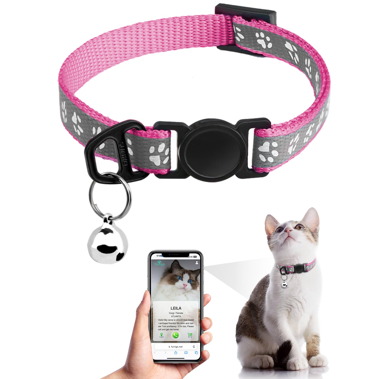 Cat Collar Breakaway With Qr Code Name Tag, Reflective Kitten Collars With Bell, Cat Id Tag Personalized, Ultra-Durable, Adjusta