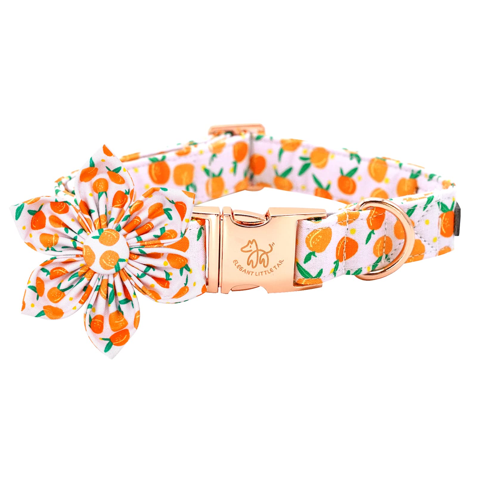 Elegant little tail Dog Collar, Adjustable Cotton Collar with Removable Flower, for Medium Dogs, 13.5-22 inches, Peach