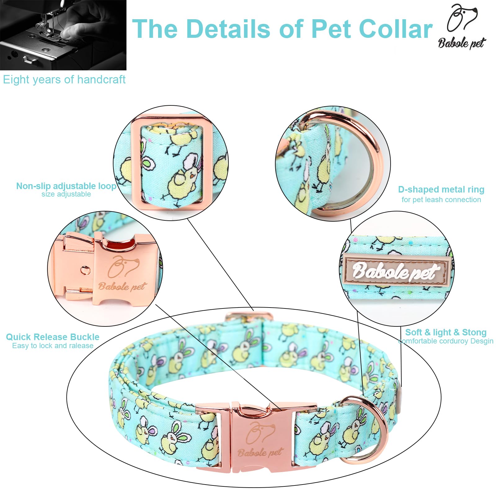 Babole Pet Easter Dog Collar, Cute Easter Chick Pet Collar With Metal Buckel, Durable Adjustable Holiday Dog Collars For Small M