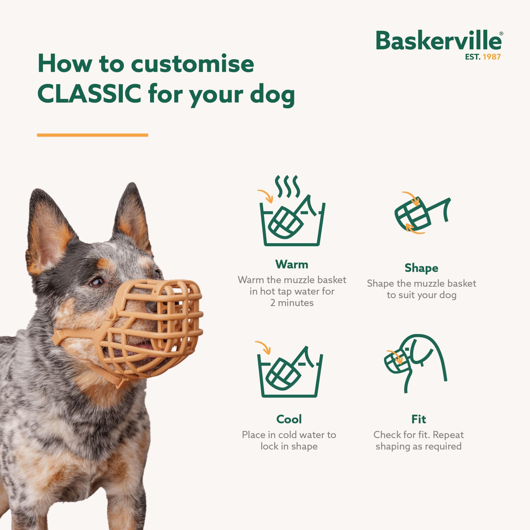 Baskerville Classic Basket Muzzle - Dog can Pant and Drink, Prevents Biting and Food Waste Scavenging, Strong TPR, Breathable Do