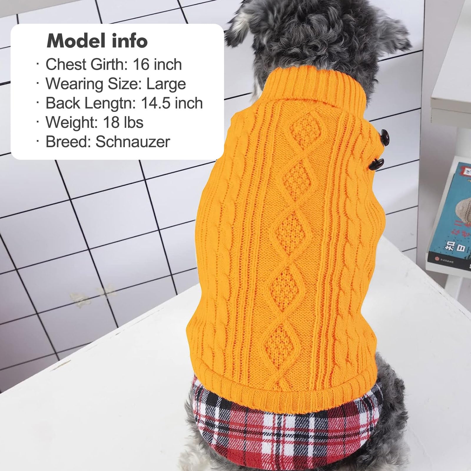 Kyeese Dog Sweater With Leash Hole For Small Medium Dogs Turtleneck Knitwear Pullover Warm Dog Clothes, Yellow, Xl