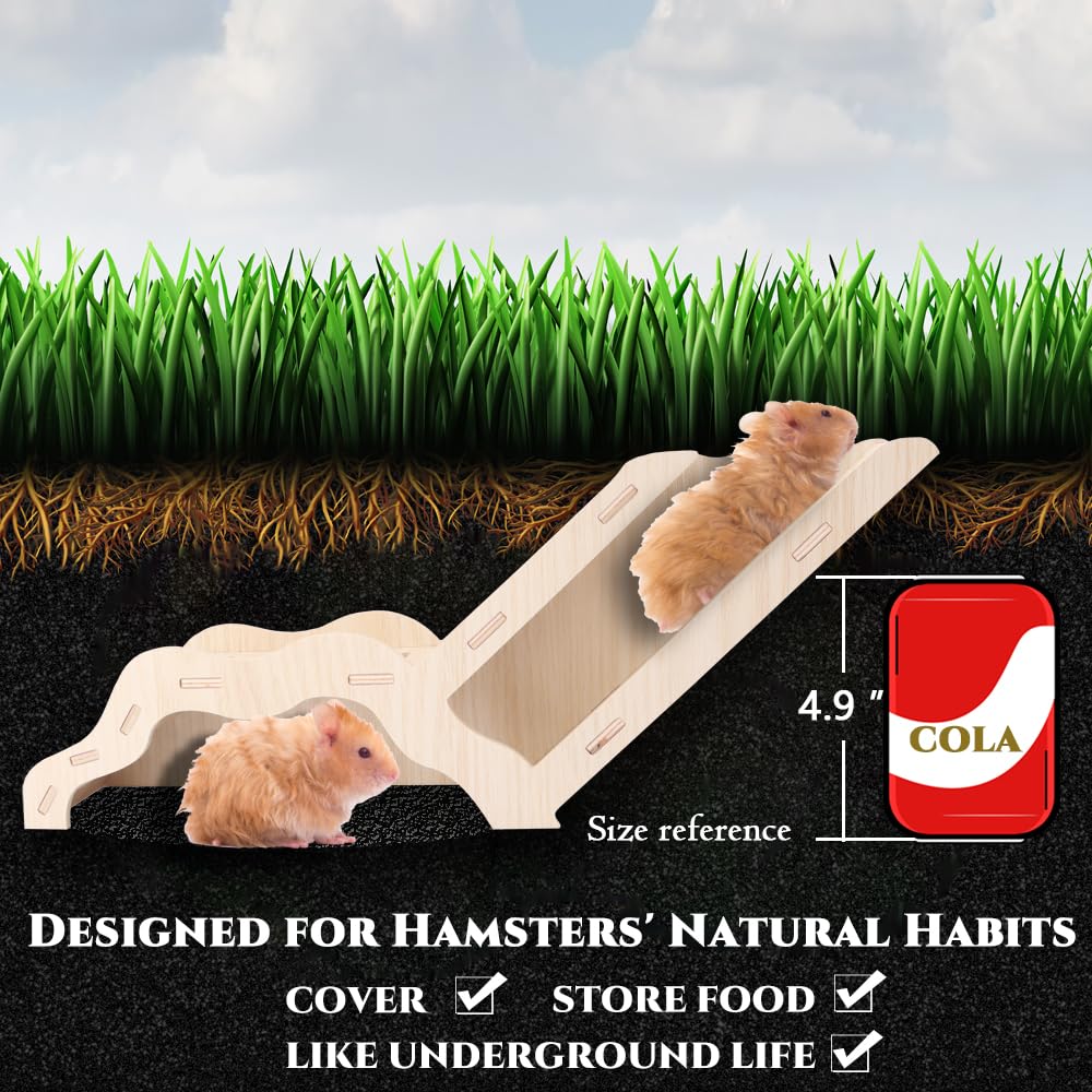 Syrian Hamster Explorer Set - Snap-Together Wooden Burrow With Panoramic Window Decorative Landscaping Digging Peeping Hide Unde