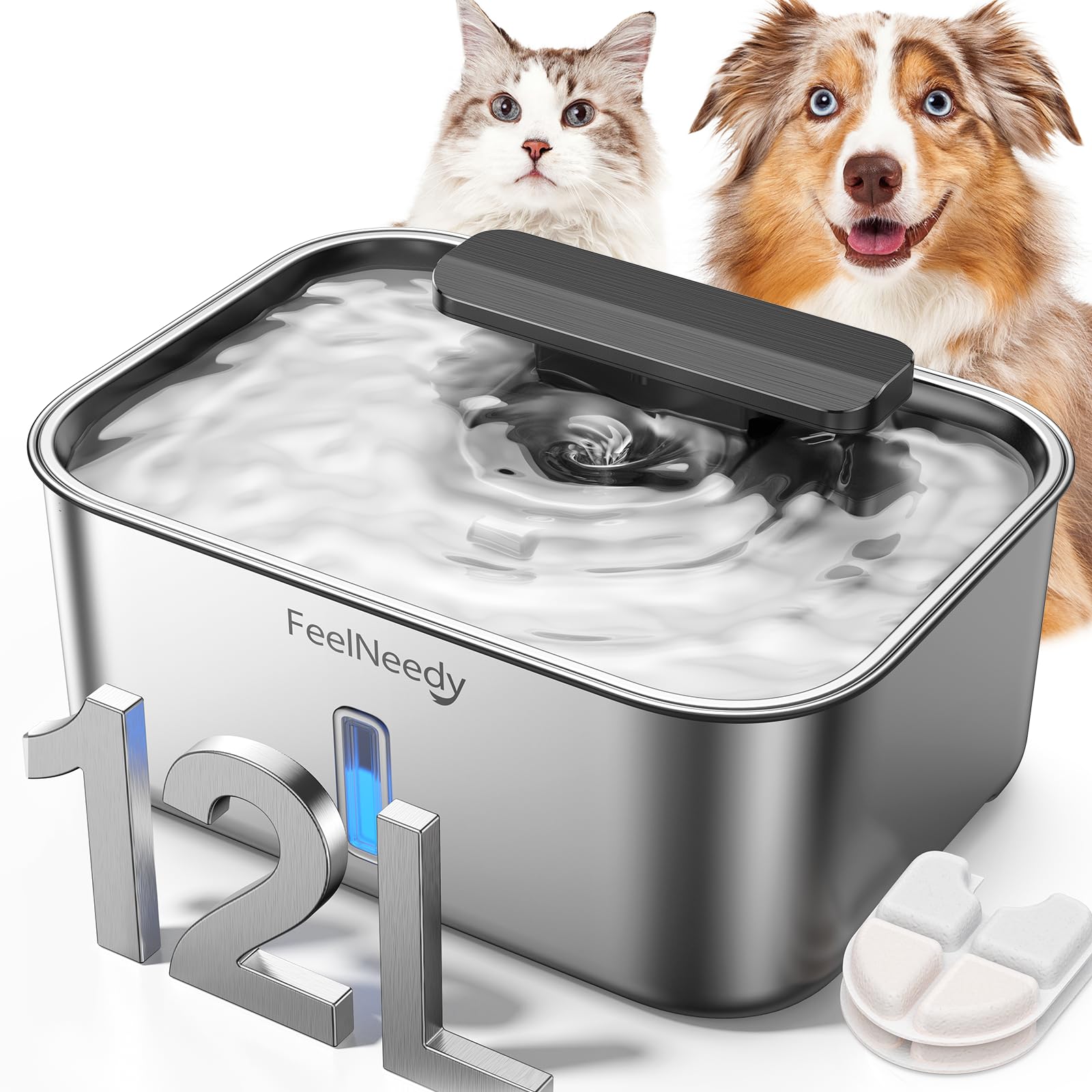 FEELNEEDY 3 Gal Stainless Steel Dog Water Fountain for Large Dog, Pet Water Fountain, Dog Water Bowl Dispenser with Water Level 