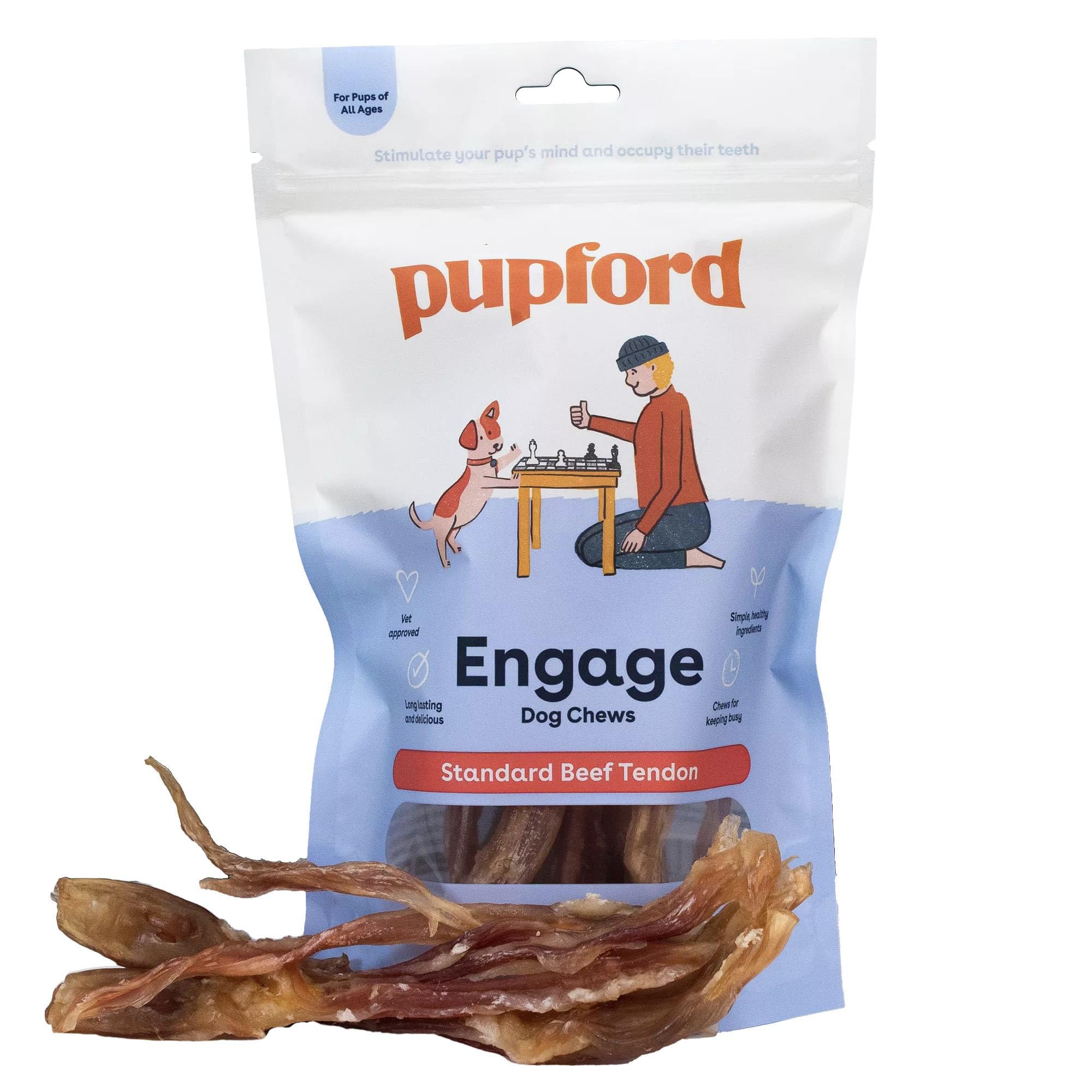 Pupford Standard Beef Tendon Chews For Dogs & Puppies, All-Natural Dog Chew With Glucosamine For Joint Health, Long-Lasting Toy,