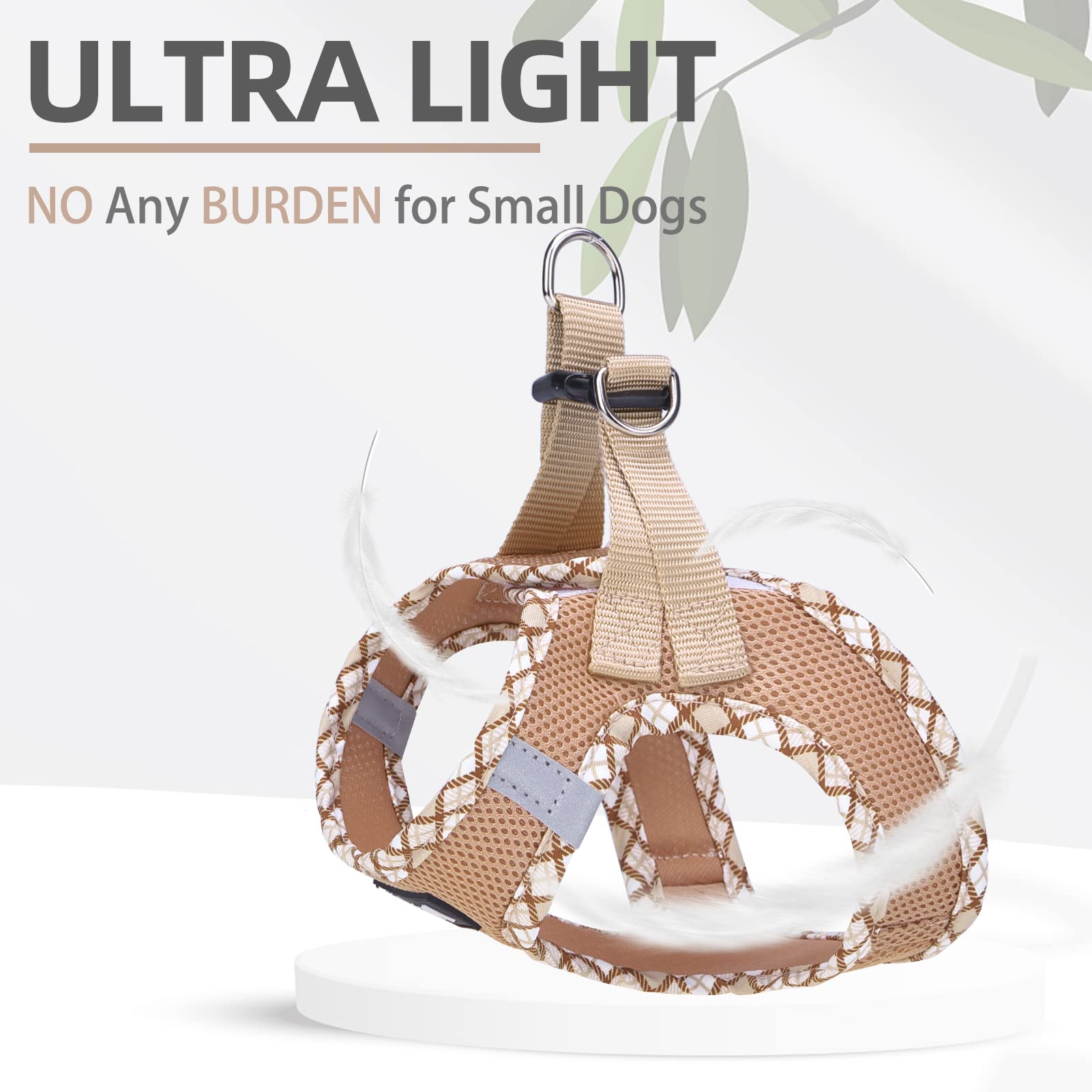 Pupteck Dog Harness And Leash Set For Small Medium Dogs No Pull Step-In Soft Mesh Puppy Cat Vest Harnesses Reflective At Night, Beige Xs