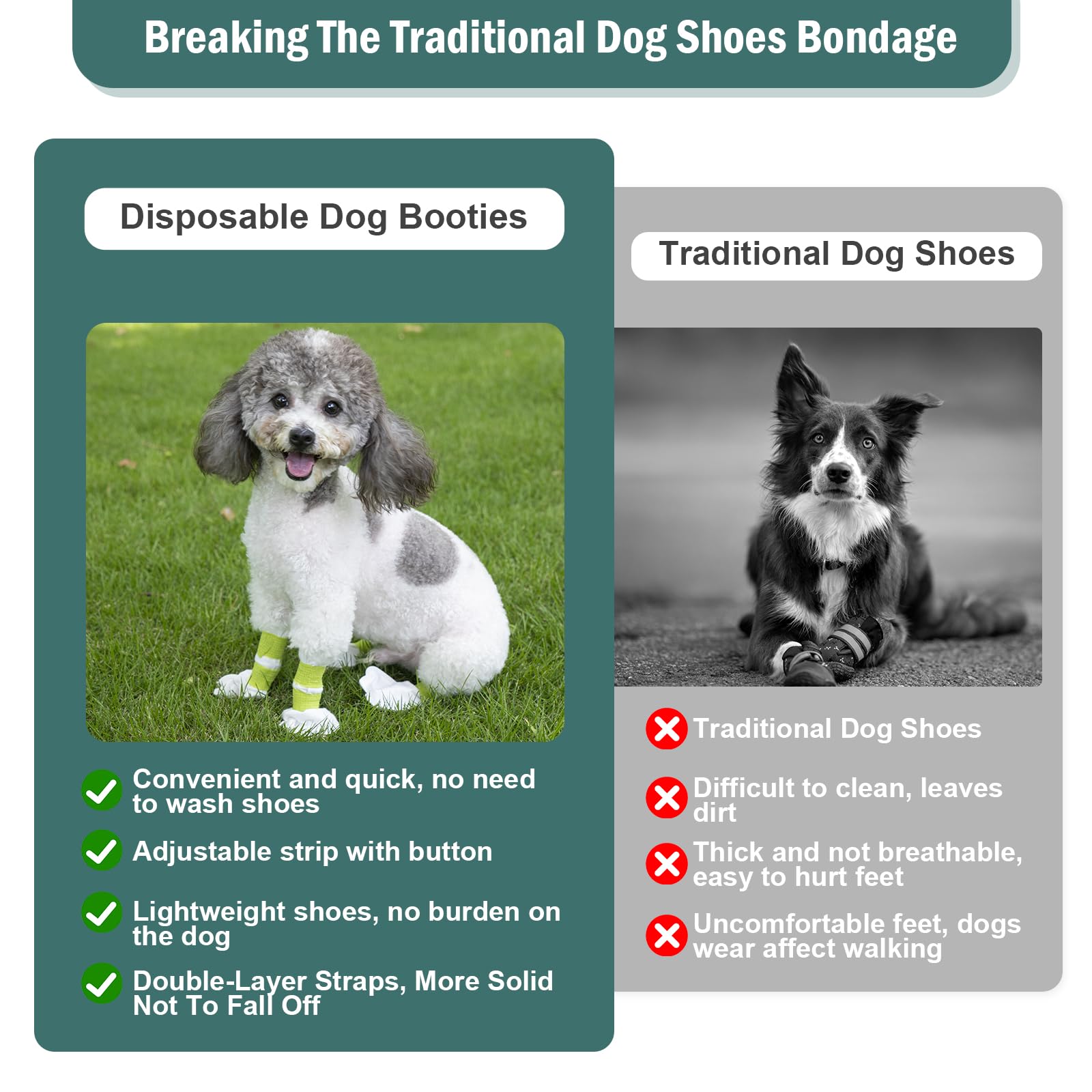 Ladadee Disposable Waterproof Dog Booties For Paw Protection, Disposable Dog Socks Booties With Double-Layer Bandage For Small D