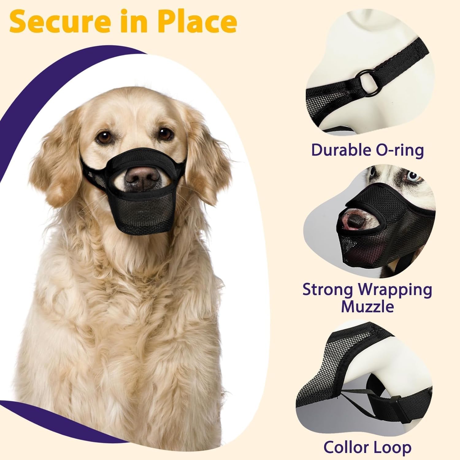 Luckypaw Dog Muzzle, Mesh Muzzle For Large Medium Small Dogs Allows Full Pant Drinking Mouth Cover To Prevent Biting Chewing Sca