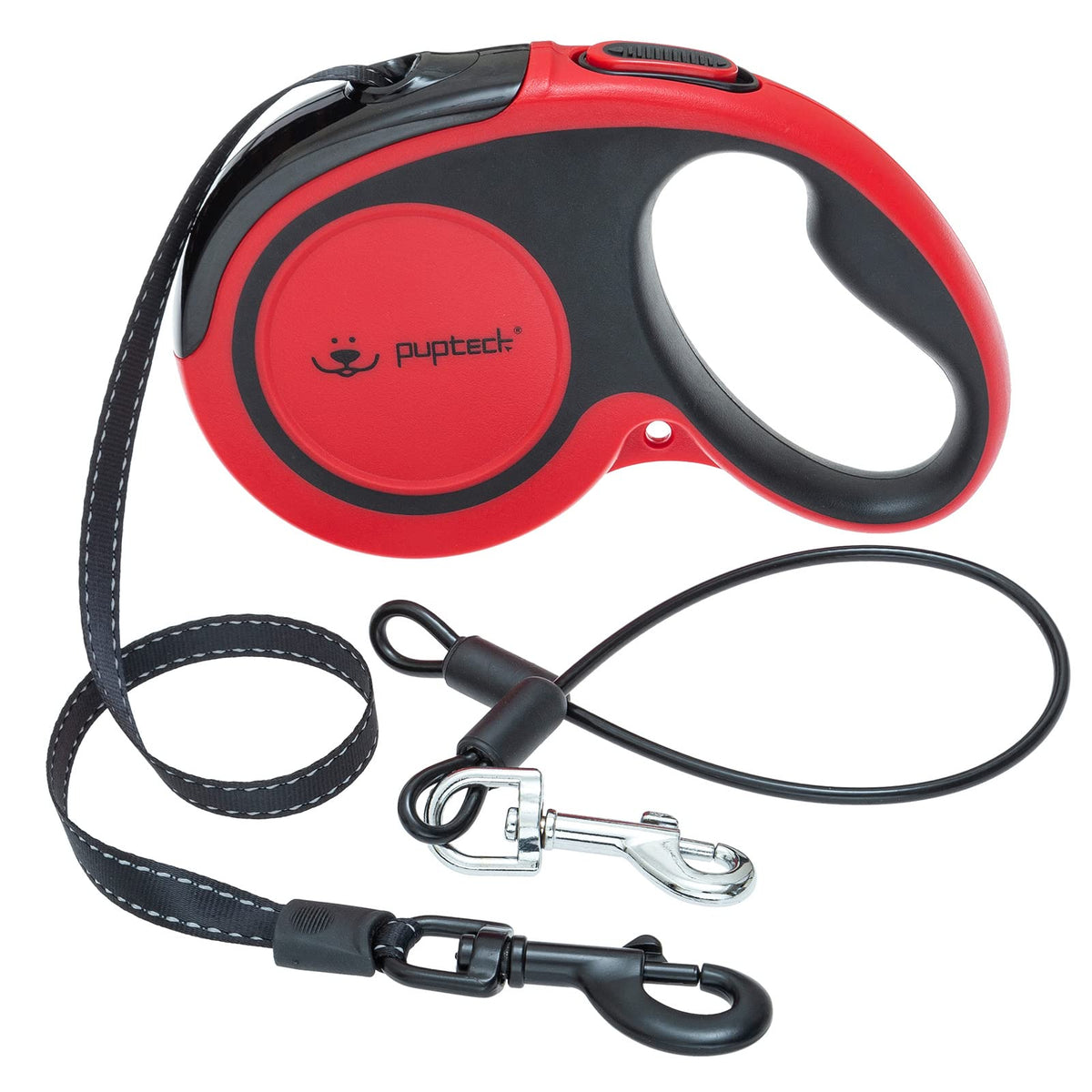 Pupteck Retractable Dog Leash With Anti-Chewing Steel Wire, 360°Tangle-Free Pet Walking Leash For Small Medium Large Dogs, Heavy Duty Up To 110Lbs, 16Ft Strong Reflective Leash, One-Hand Brake