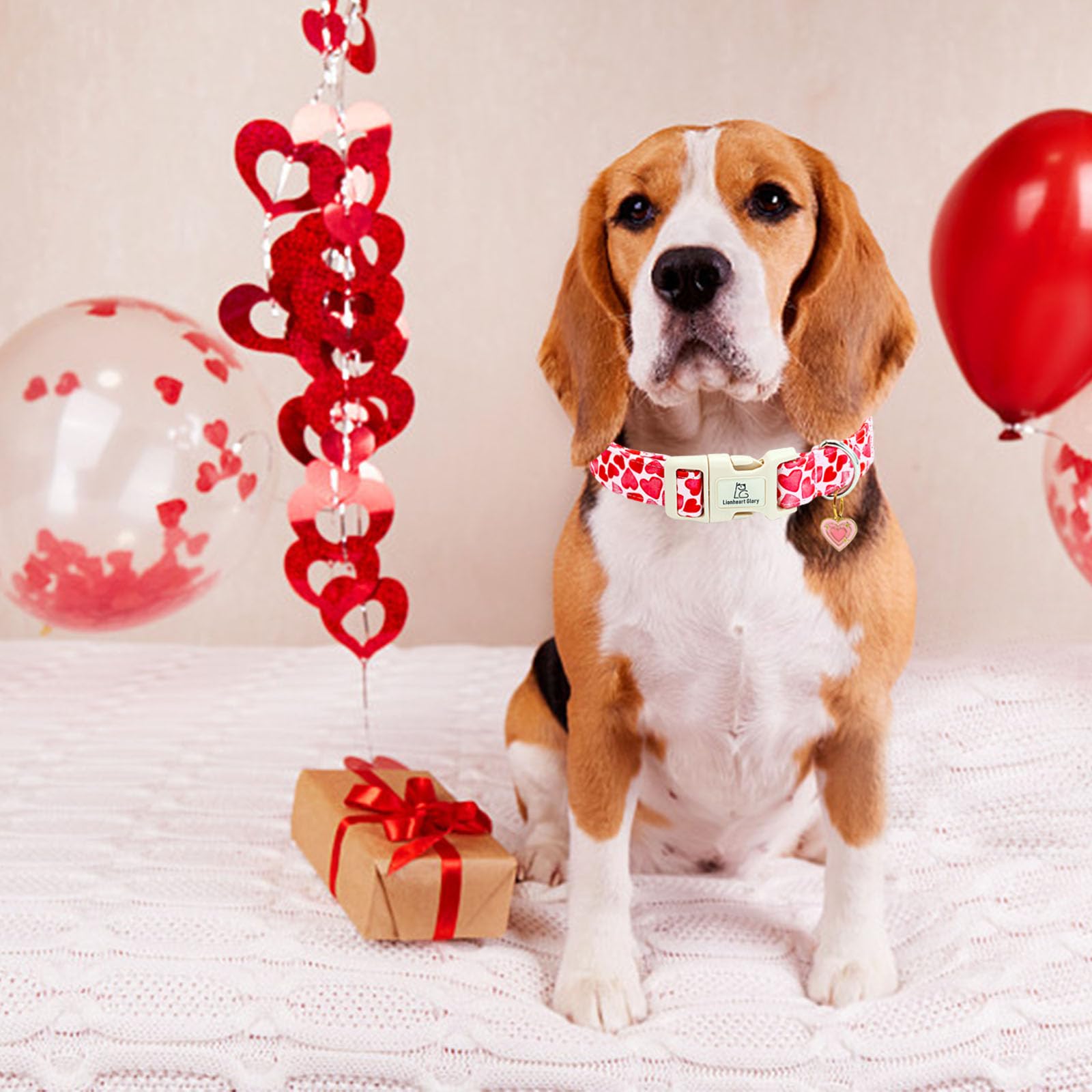 Lionheart Glory Valentine Collar, Red Hearts Dog Collar For Large Cute Dog Collars Spring Female Pet Gift Adjustable Heavy-Duty