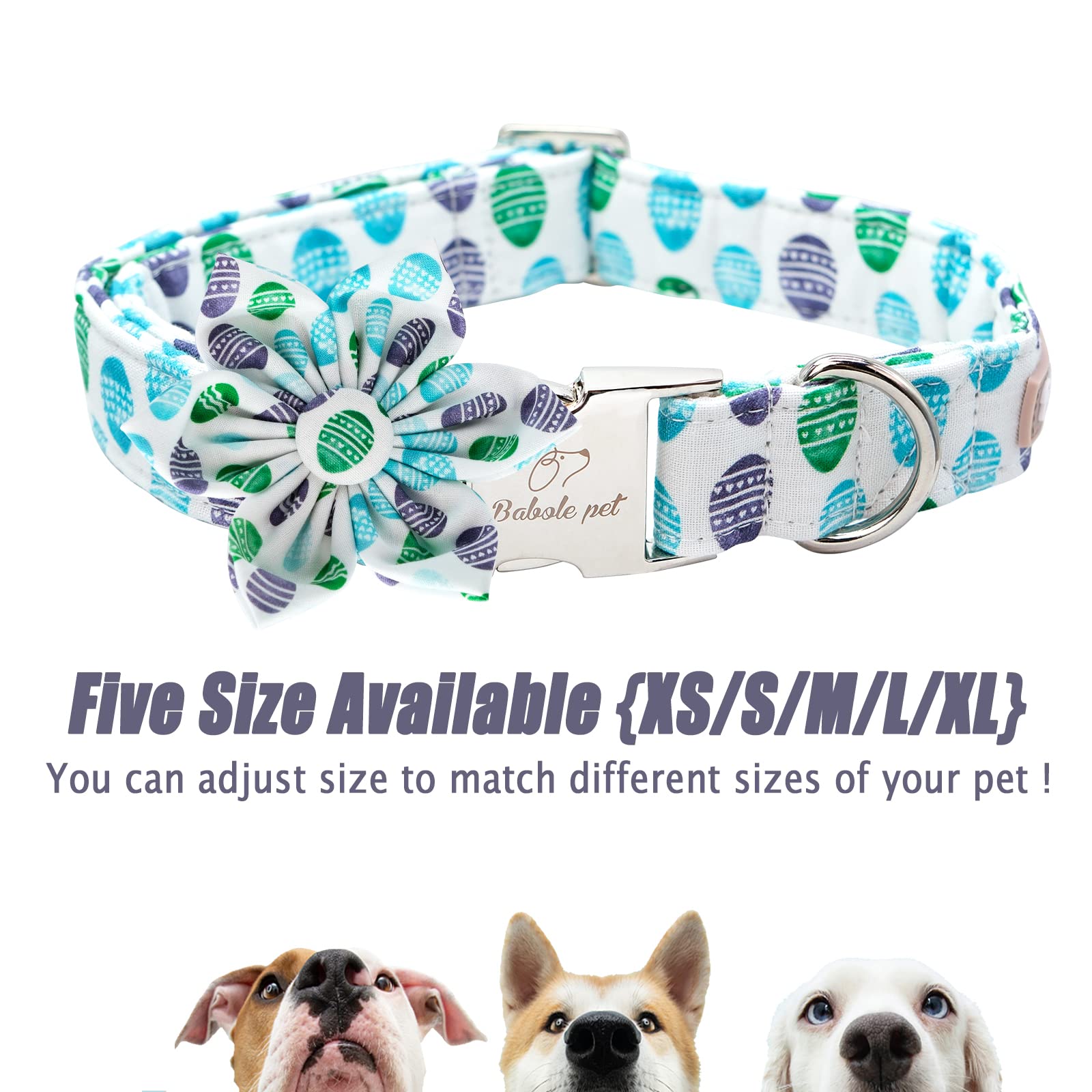 Babole Pet Dog Collar Easter Gift With Flower Tie, Egg Male Dog Collar With Safety Metal Buckle Adjustable Puppy Collars For Small Medium Large Boy & Girl Dog,M-Neck 13.5'-22'